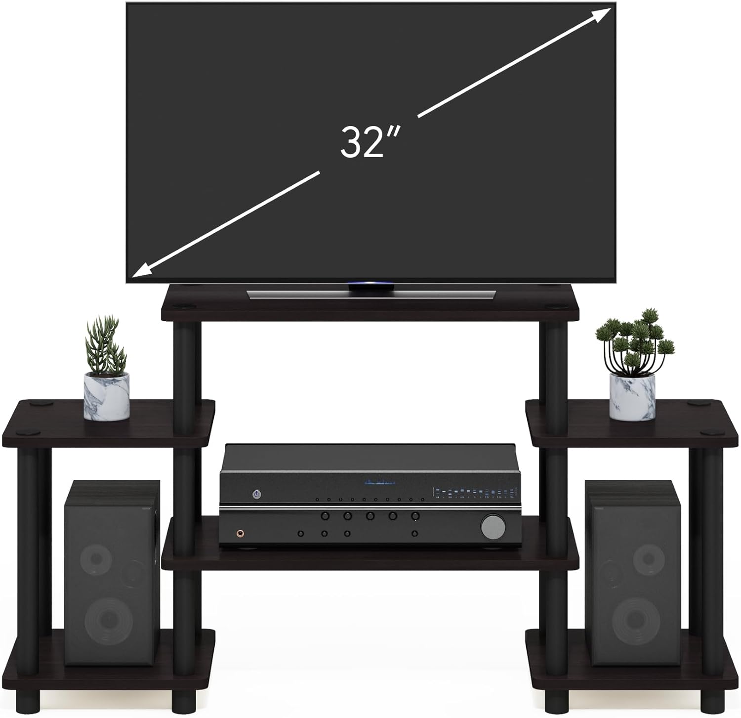 Thumbnail 3 de Furinno 11257DWN Mobile Porta TV, Marrone (Dark Walnut) – Round Tube, Corner Square