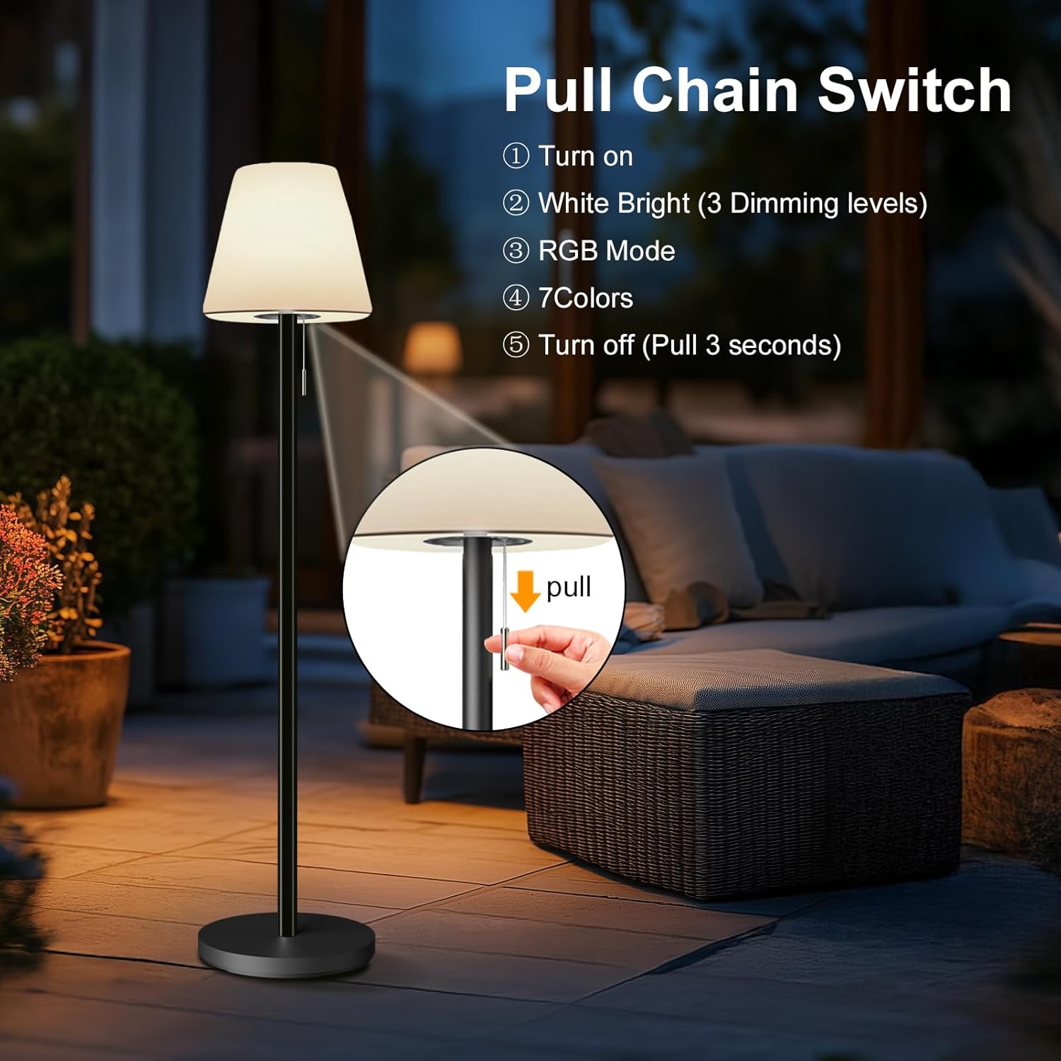 Thumbnail 2 de Solar Outdoor Floor Lamp (Cordless, IP65) with Dimmable Warm White + RGB LED, Remote Control & Light Sensor