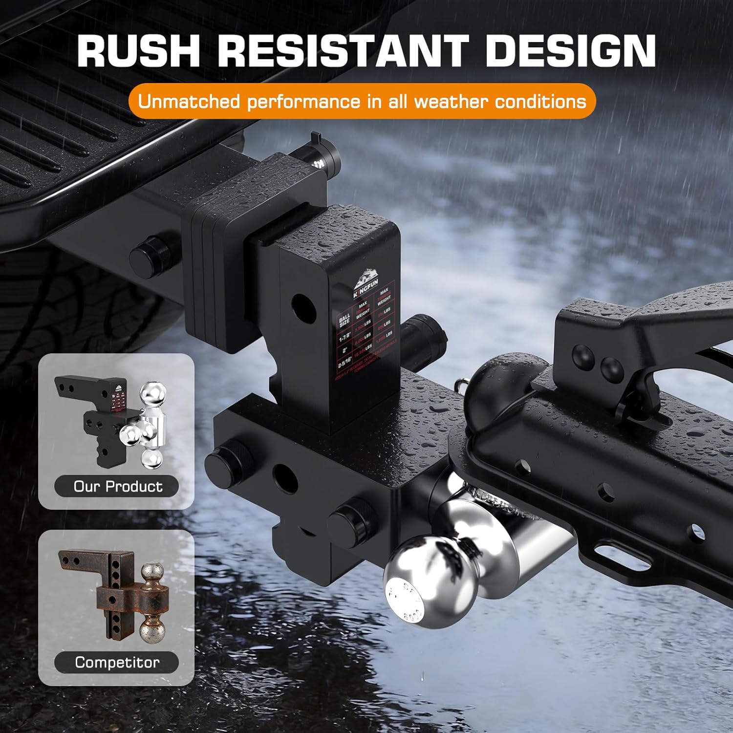 Thumbnail 4 de Kingfun Adjustable Trailer Hitch (2.5" Receiver) with 6" Drop/Rise and Tri-Ball Tow Hitch