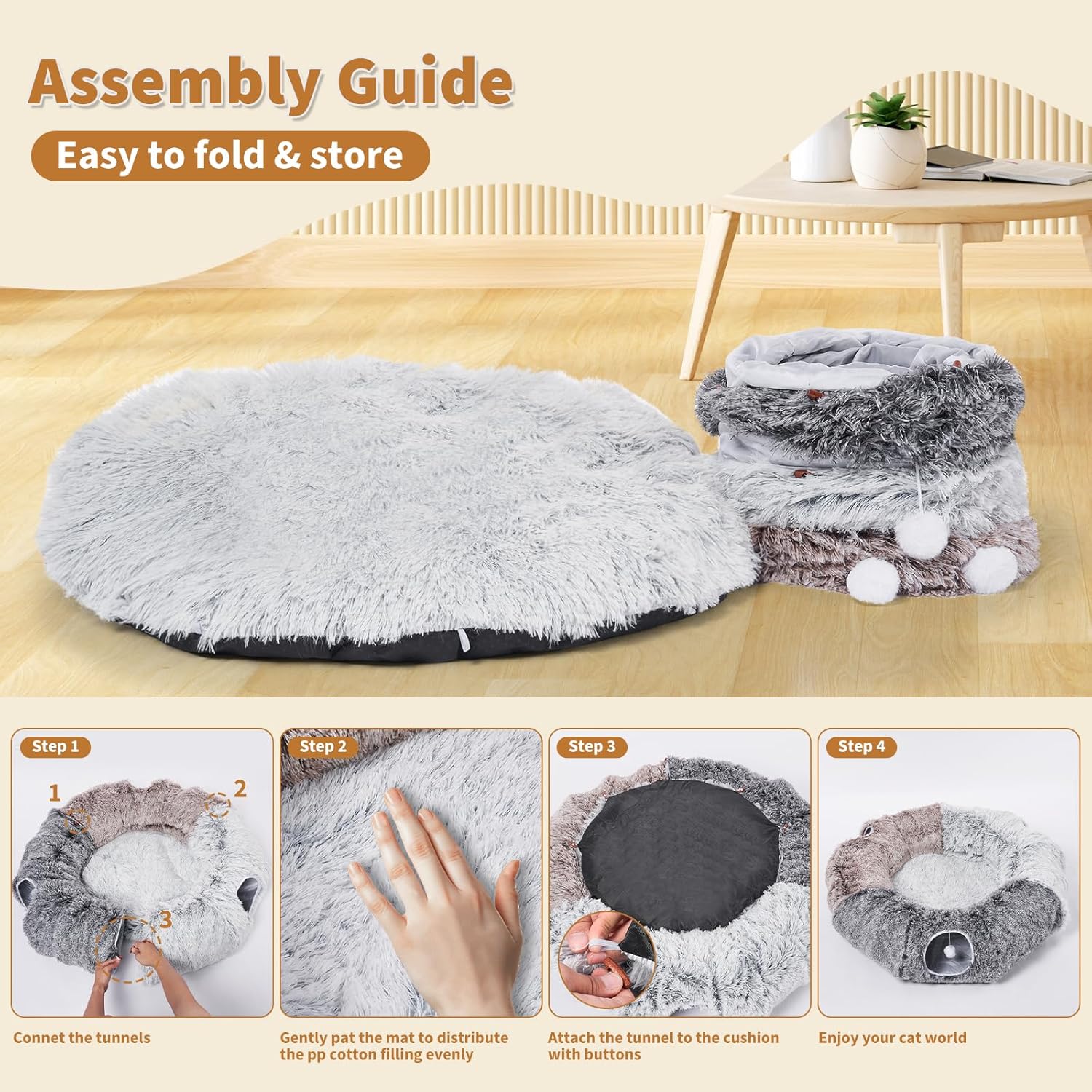 Detalle de Odoland Extra Large Cat Doughnut Bed Tunnel: Foldable, Multi-Play Cat Tunnels with Ball & Peek Holes