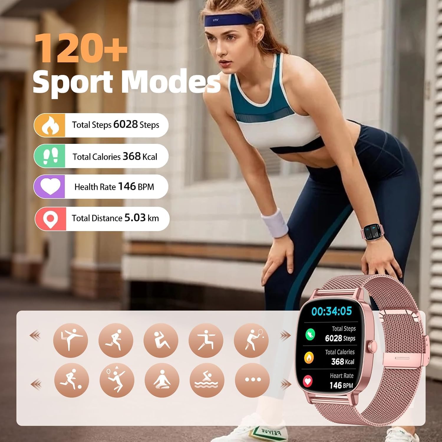 Detalle de Reloj Inteligente para Mujer con llamadas Bluetooth y WhatsApp de coioc