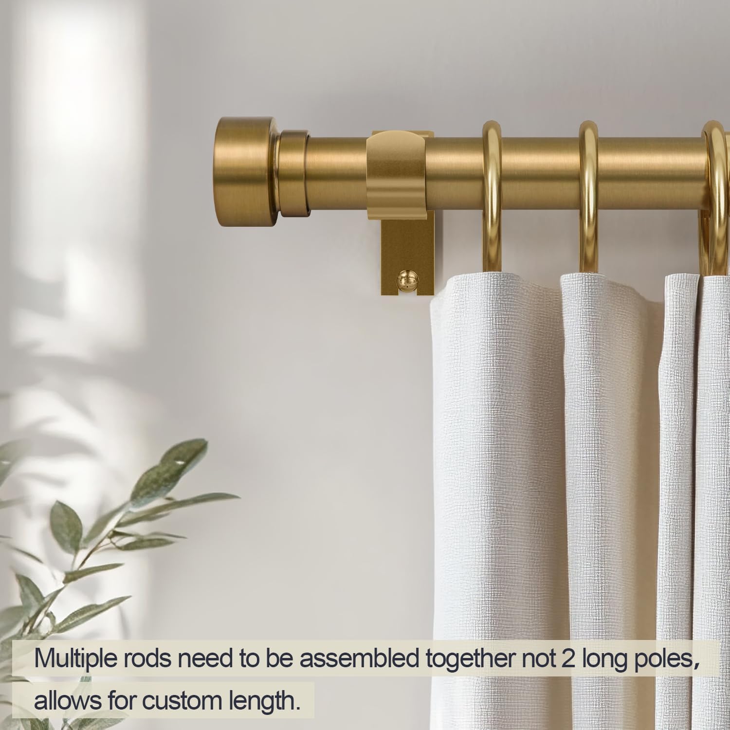 Detalle de Lootkell Warm Gold Adjustable Curtain Rods (32–60 In) with Solid Metal Finials