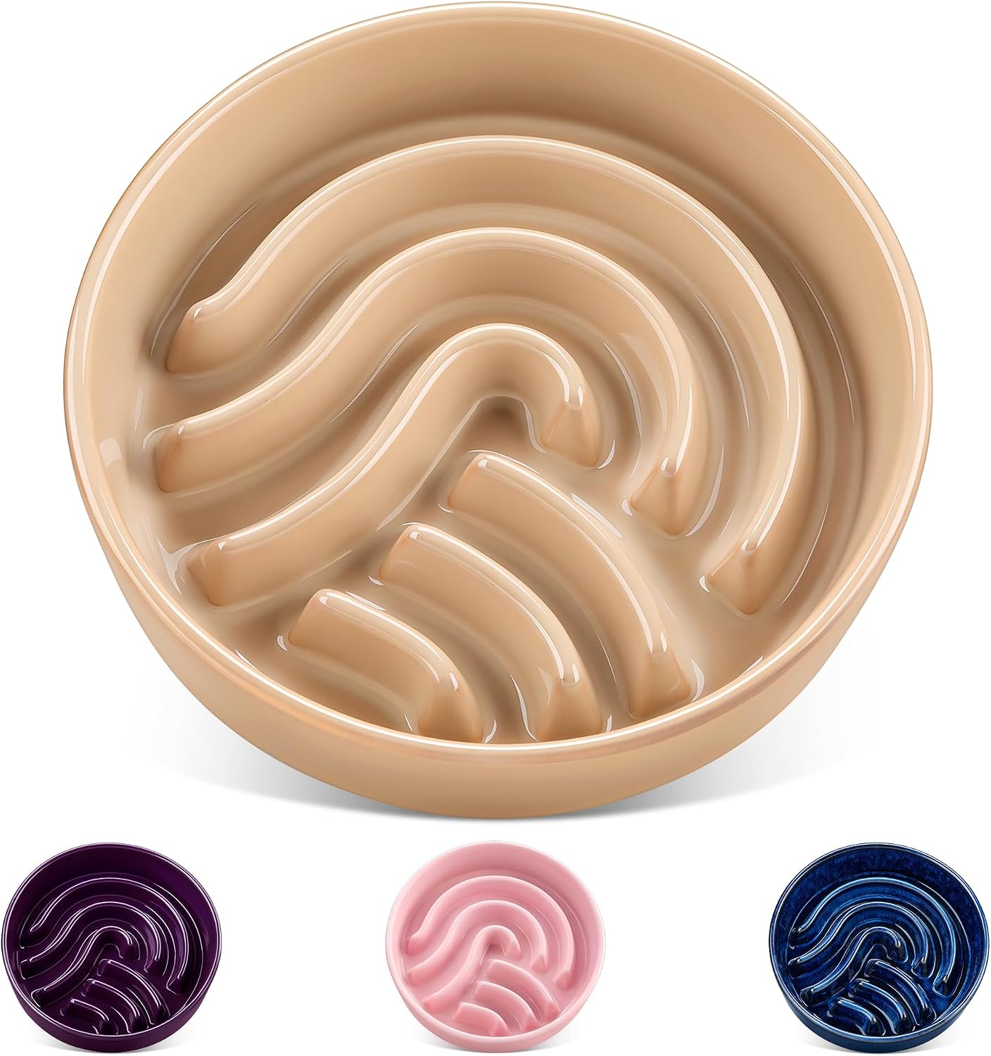 Detalle de vancasso Slow Feeder Dog Bowl (1.5 Cup) – ceramic maze puzzle bowl for small & medium pets, brown