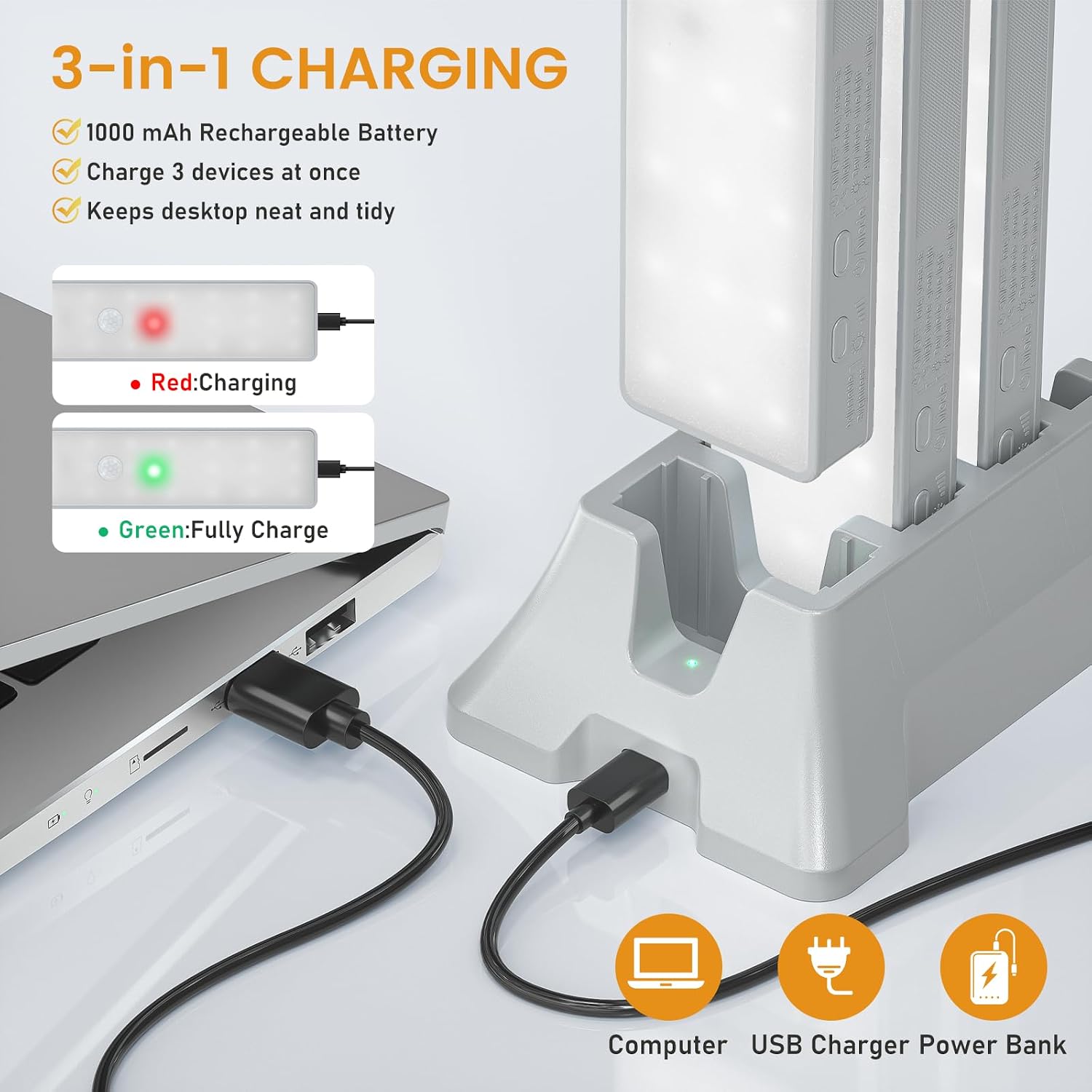 Detalle 2 de Racokky Under Cabinet Lights with Charging Station: 6 Pcs Rechargeable Motion Sensor LED Kit