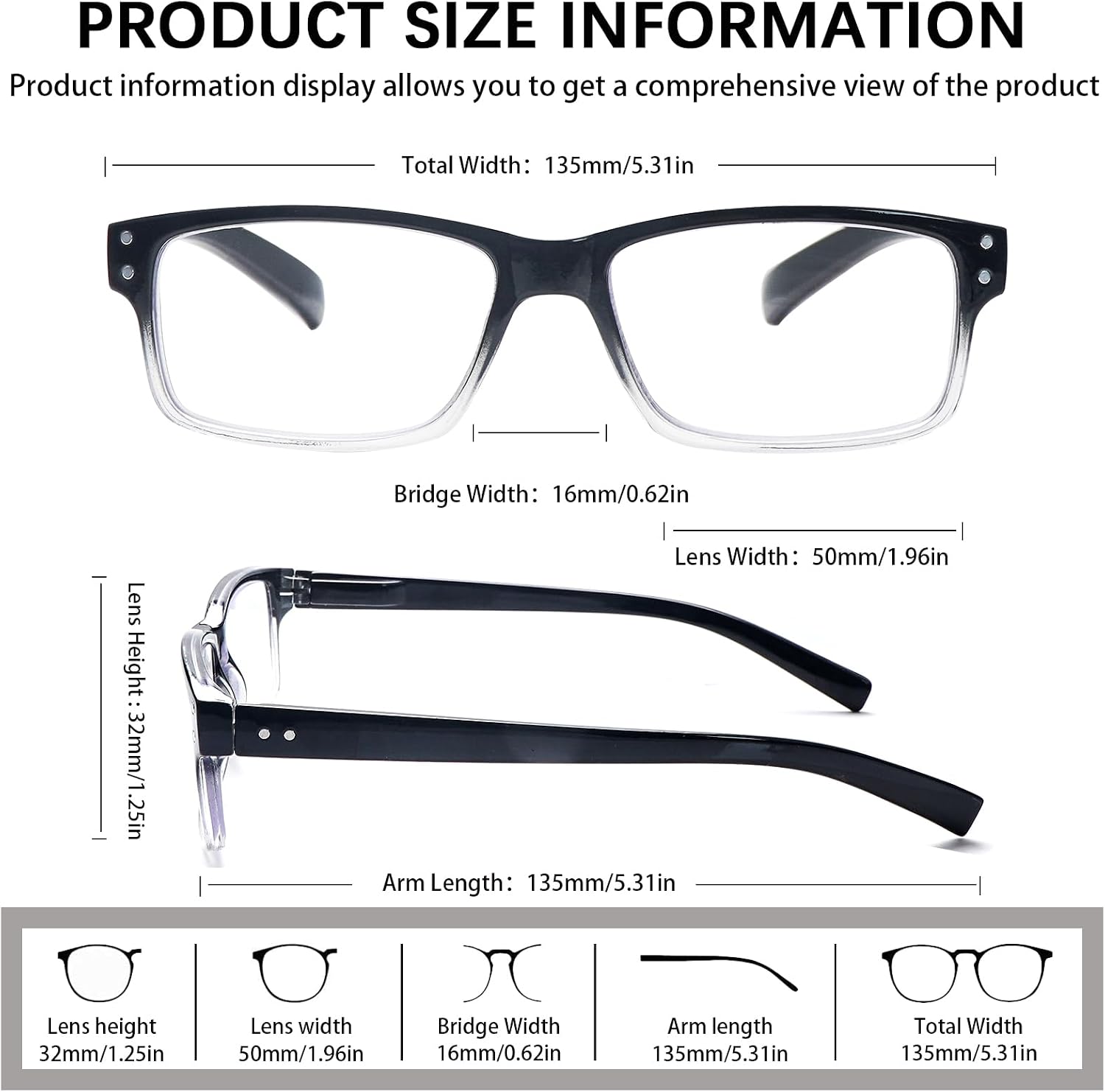 Thumbnail 6 de ZONLON 6 Pack Reading Glasses with Blue Light Blocking — Lightweight Black with Spring Hinges