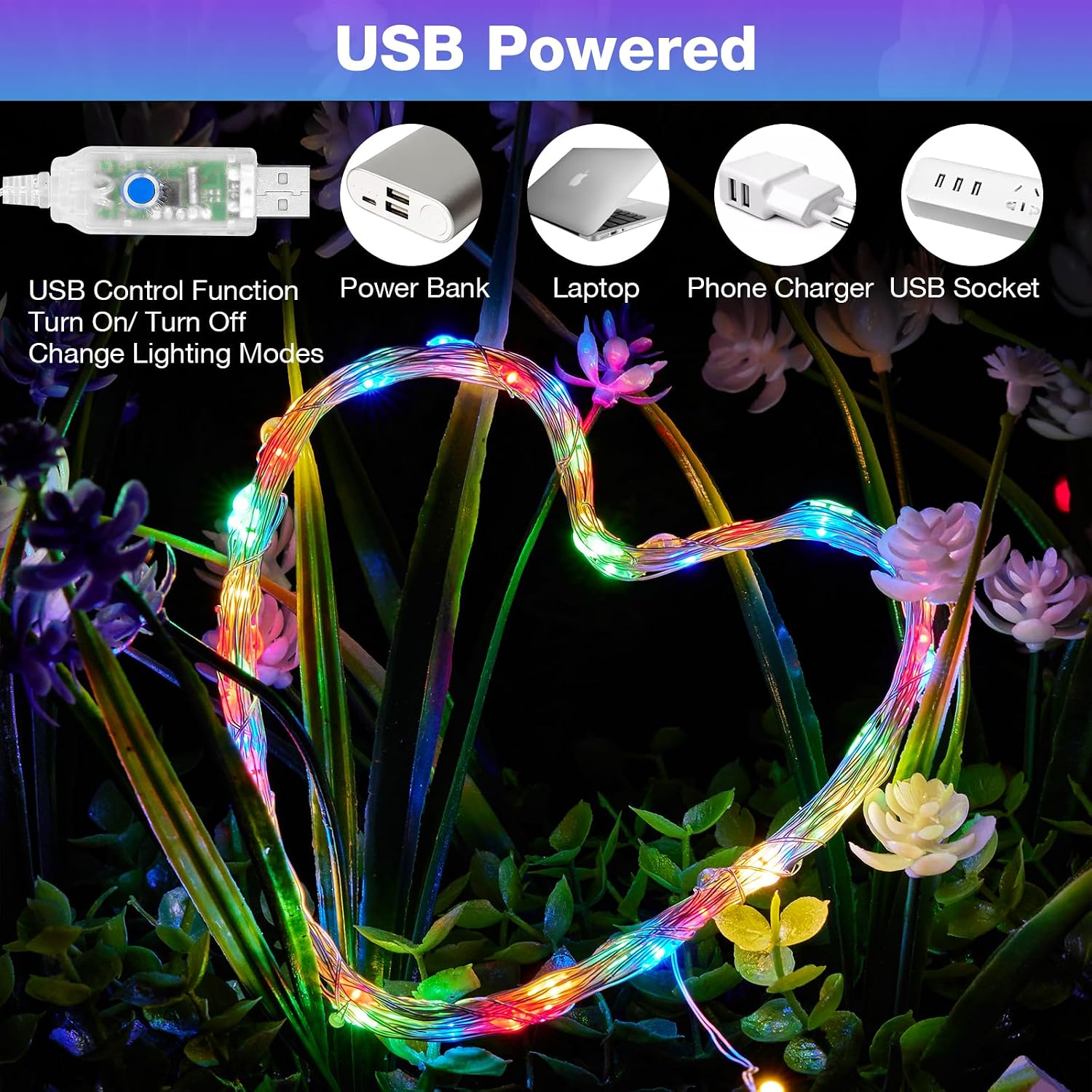 Detalle 2 de LED Lichterkette 100 LEDs USB