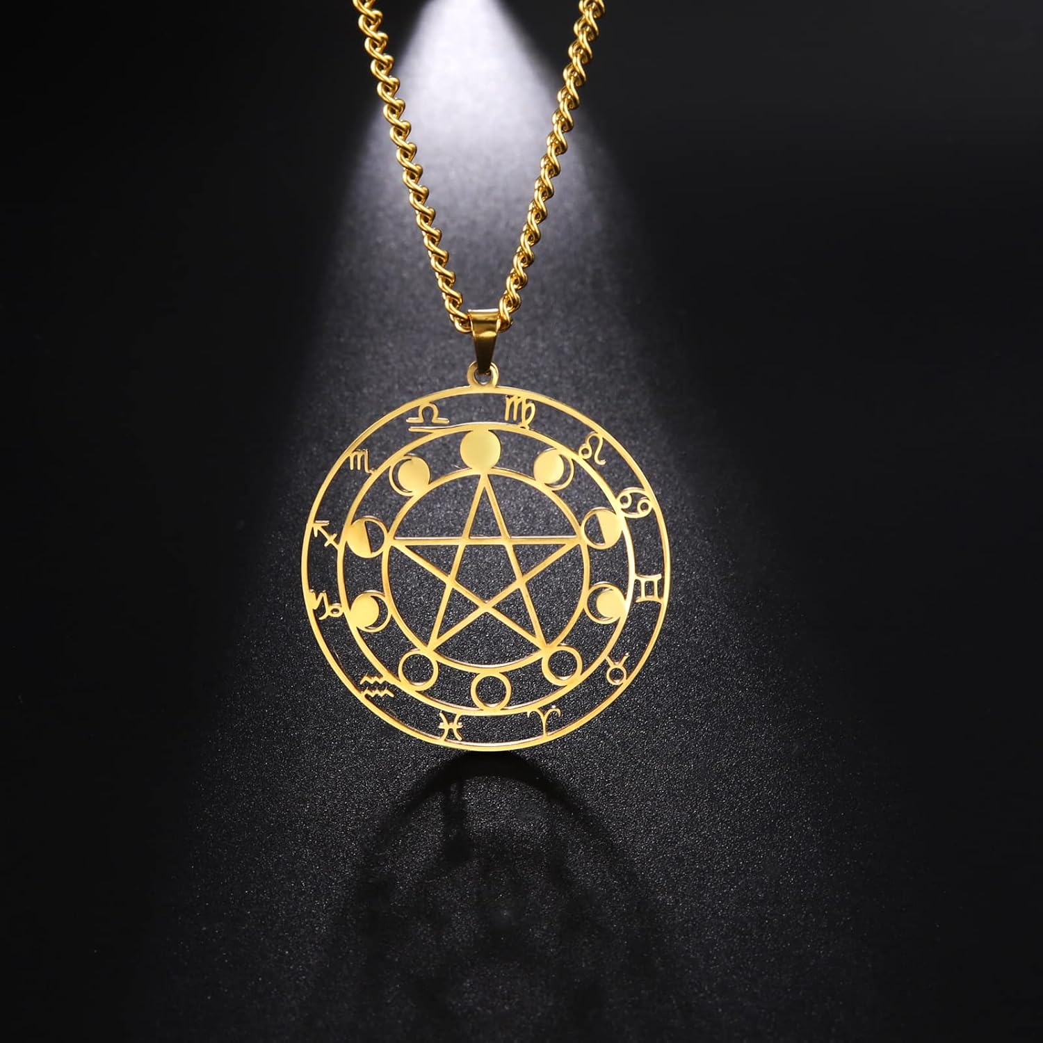 Detalle de Dreamtimes Halskette mit Pentagramm-Anhänger aus Edelstahl – Baum des Lebens & keltische Sterne, Wicca/heidnisches Amulett