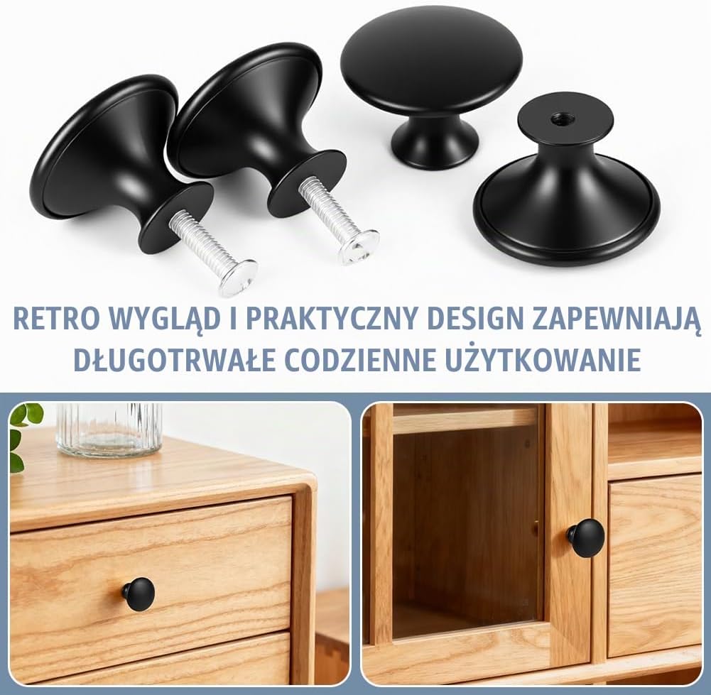 Thumbnail 6 de OSDUE P2-CTBSBLACKW251017-FBA – czarne gałki meblowe vintage, zestaw 12 sztuk