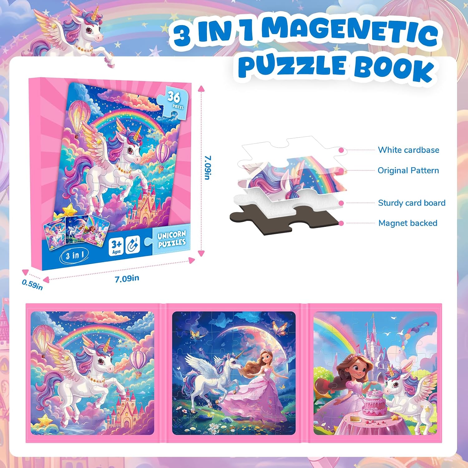 Thumbnail 1 de Unicorn Magnetic Puzzles 36pcs for Kids