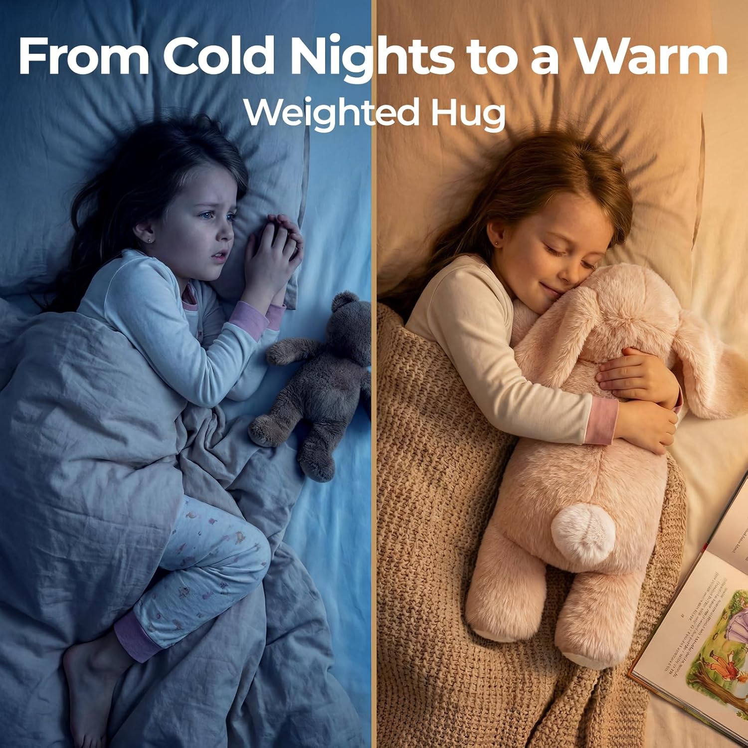 Detalle de Mewaii weighted teddy bunny plush (Cream White) with heatable/coolable inner pad, microwavable design