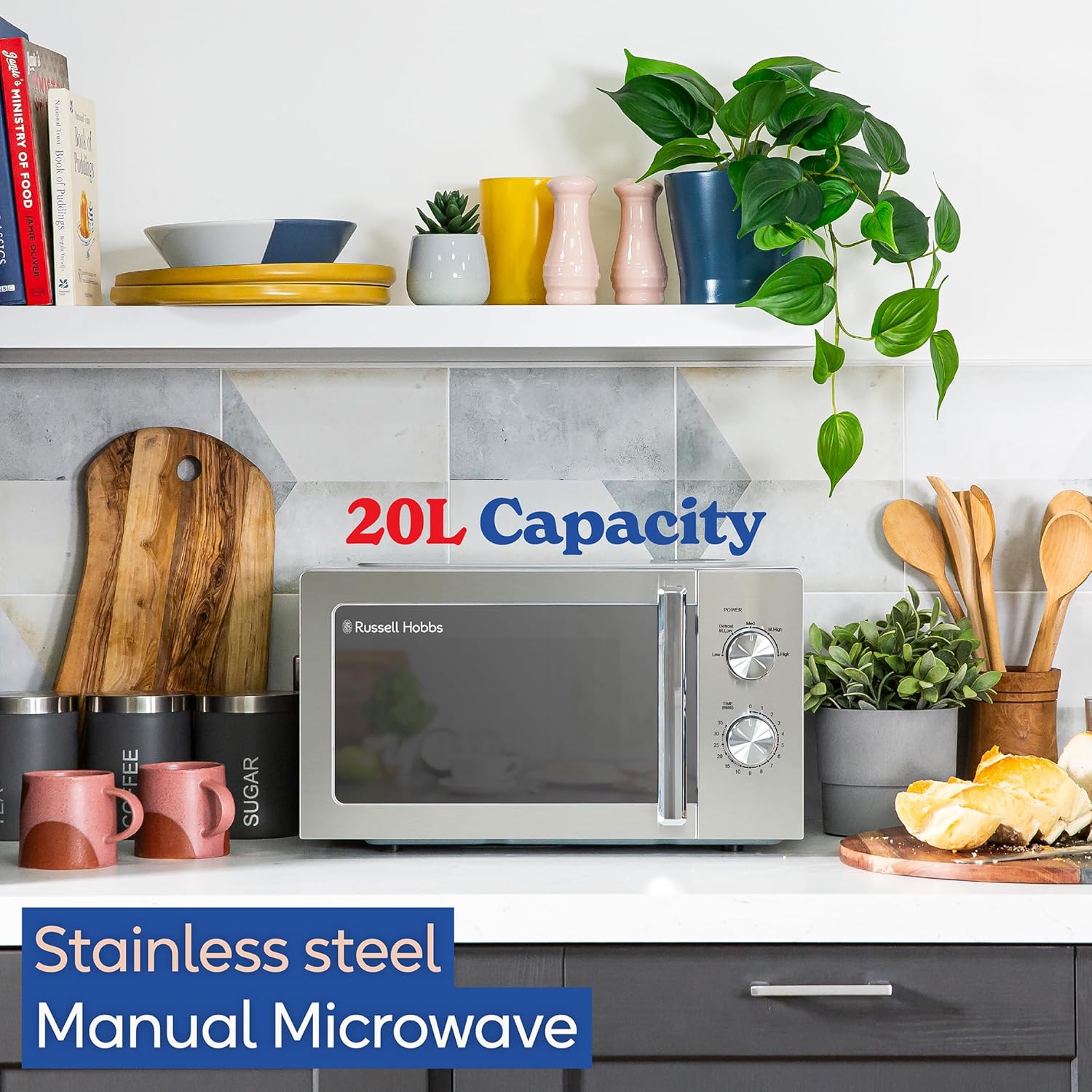 Thumbnail 1 de Russell Hobbs RHMM827SS Stainless Steel 20 Litre 800W Solo Manual Microwave with 5 Power Levels