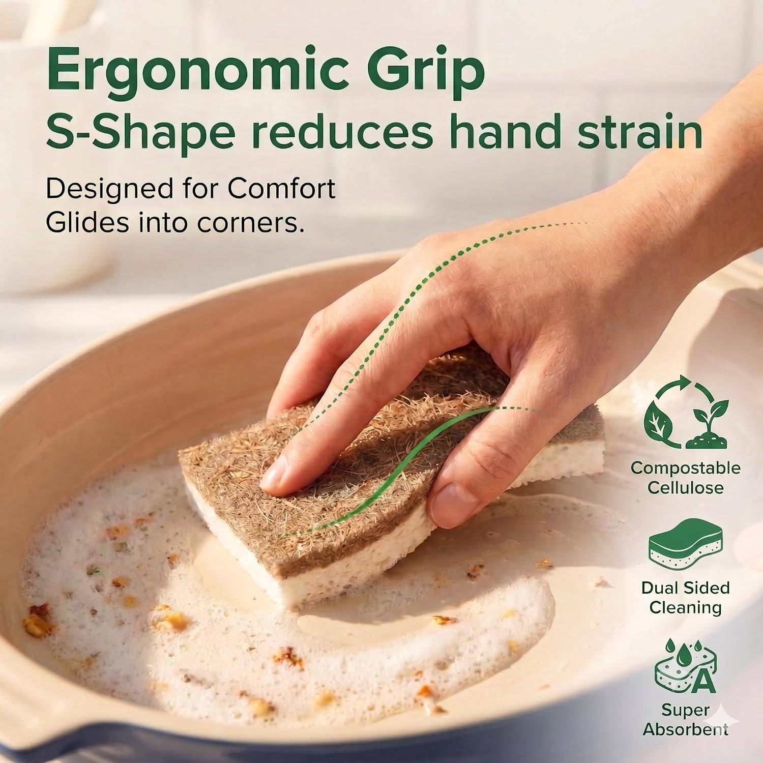 Detalle 2 de ecotru Natural Cellulose Sponge schuursponsjes van cellulose en kokosvezel, 12 stuks