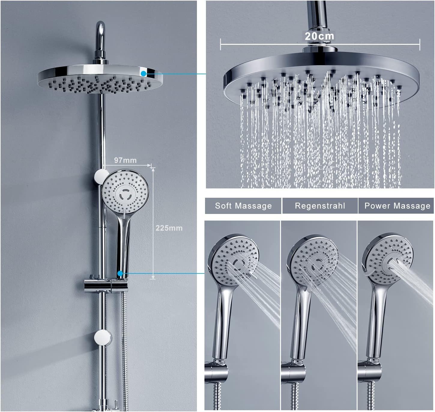 Detalle de JOHO Regendusche Duschsystem Edelstahl 92 cm
