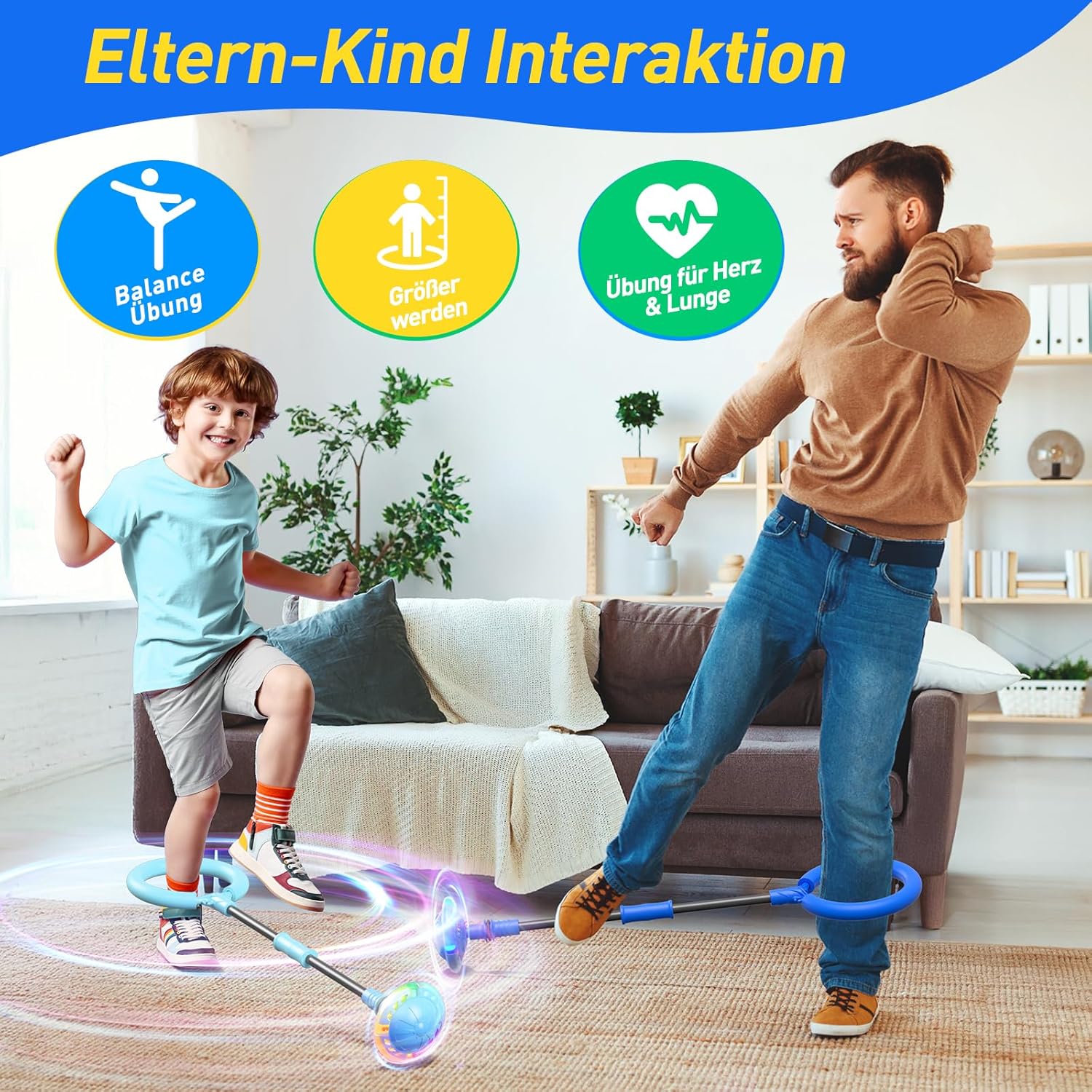 Thumbnail 3 de Hot Bee blinkender Springring-Fußkreisel mit Zähler, Timer und Kalorienanzeige (hellblau), faltbar & wiederaufladbar