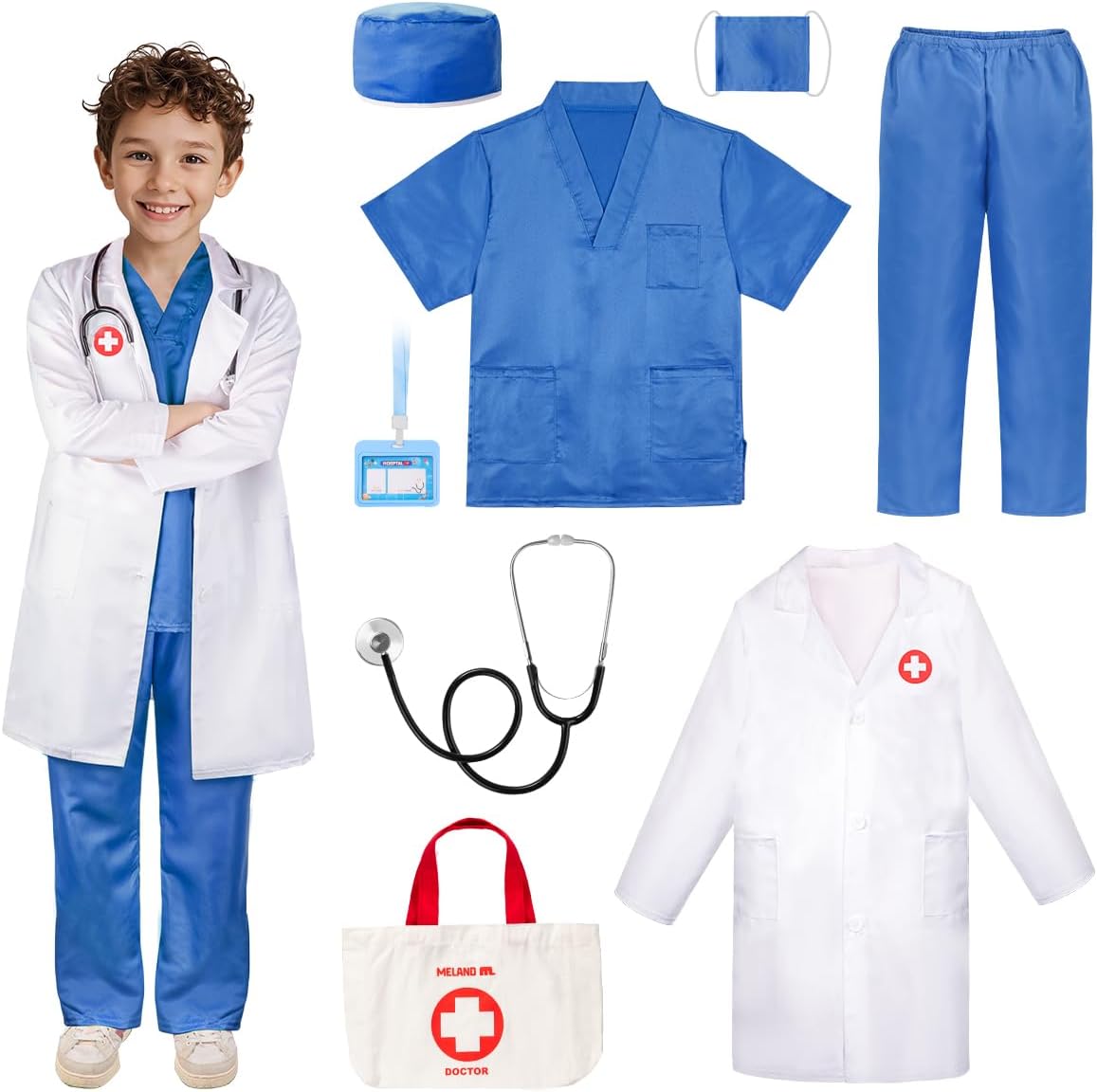 Thumbnail 6 de Meland Doctor Costume for Girls (Kids Scrubs with Lab Coat & Carry Bag) — Role Play Outfit for Ages 3–10