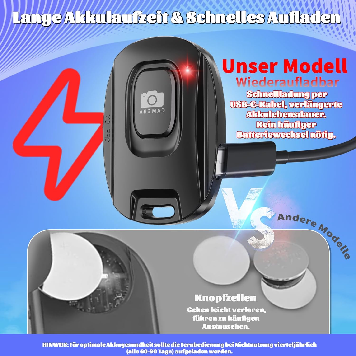 Thumbnail 1 de VYVIYON Bluetooth-Kameraauslöser für iOS & Android – Wiederaufladbare Fernbedienung mit Selfie-Knopf (2er Pack, Black & Pink)