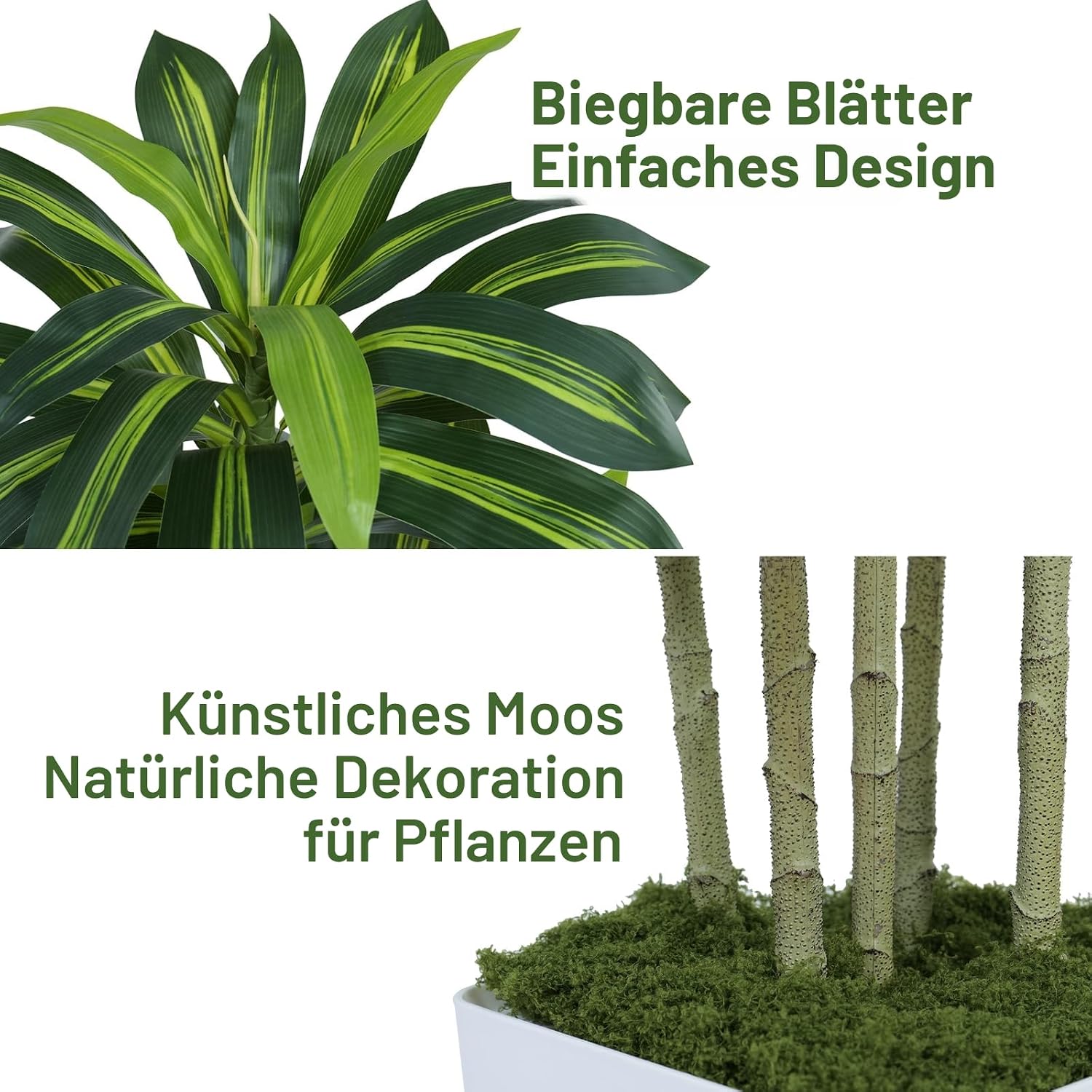Detalle de Keeplush Dracaena Kunstpflanze 150 cm mit Weißem Pflanzgefäß – realistische Kunststoffpalme