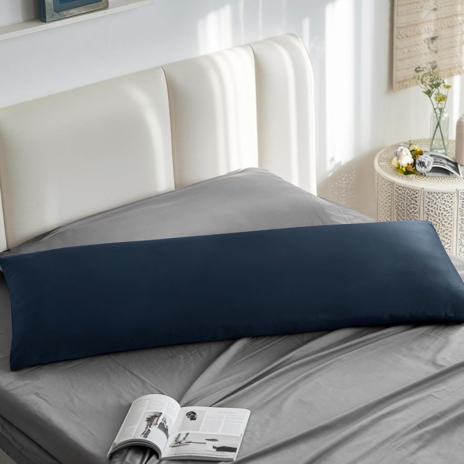 Thumbnail 2 de Aisbo Kissenbezug 40x145 (2er Set) für Seitenschläferkissen, Blau – Mikrofaser mit Reißverschluss