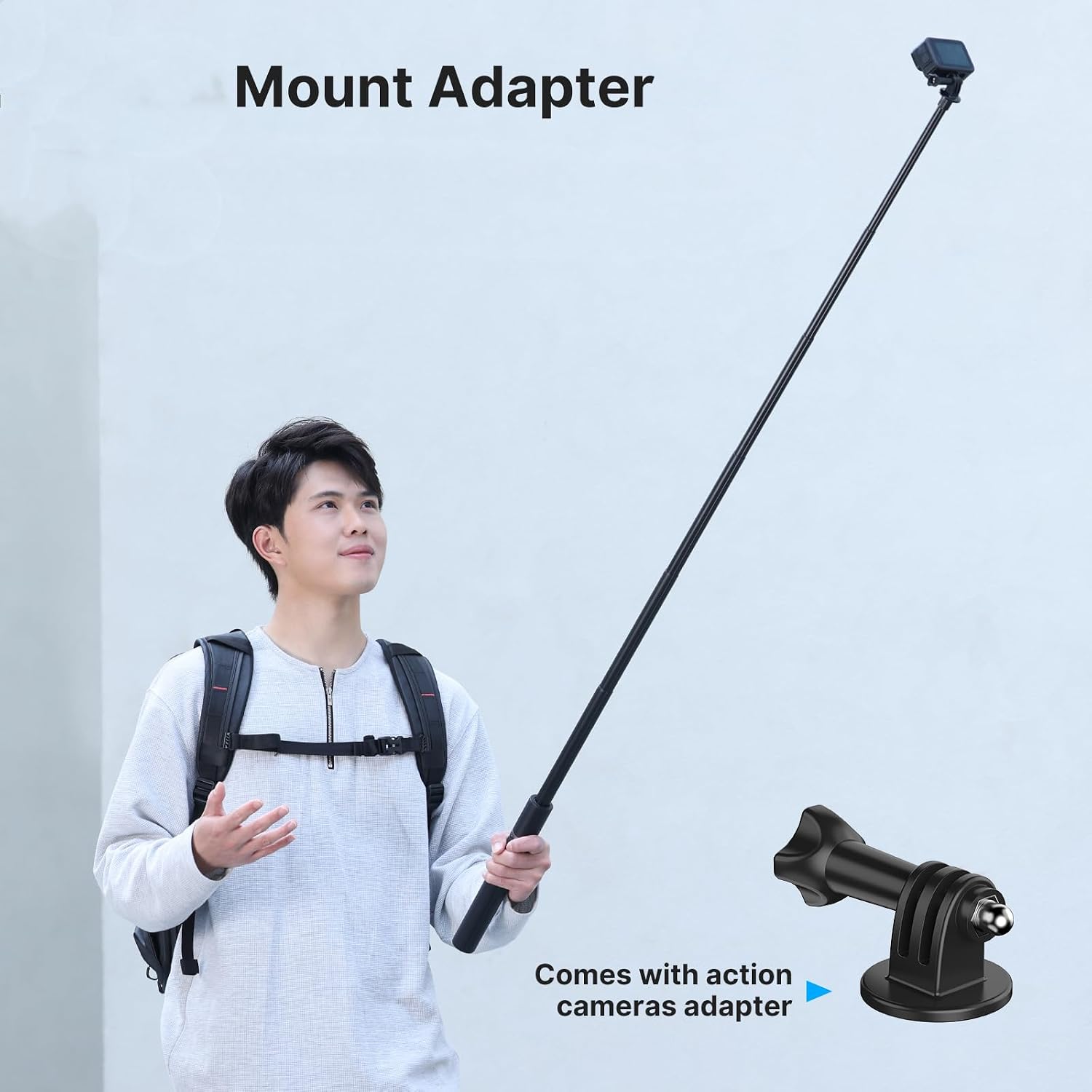 Detalle 2 de ULANZI Trépied pour Selfie Stick 150 cm (TT52) 2-en-1 avec tête 1/4’’, compatible Insta360 GO 3 / GO 2 et DJI Pocket 3/4