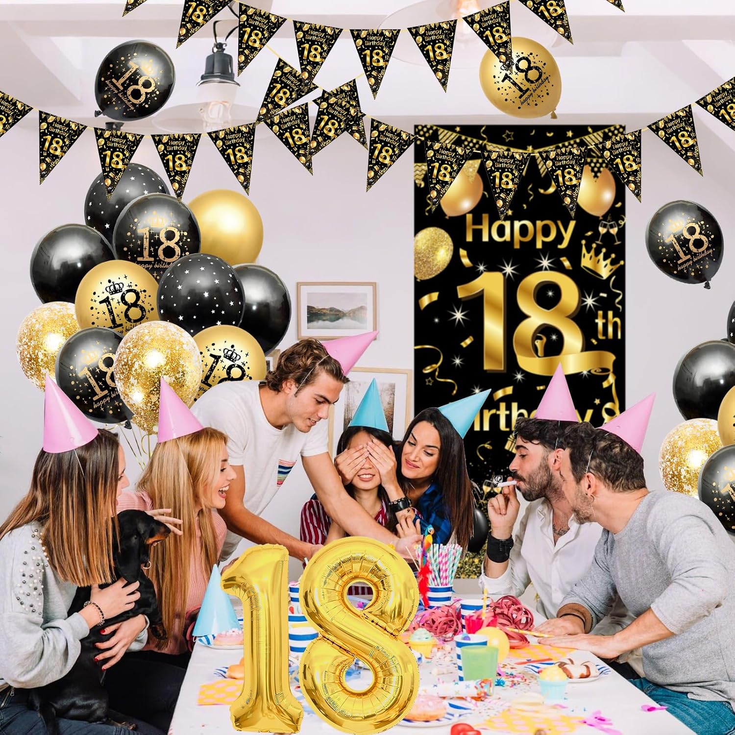 Thumbnail 6 de 18th Birthday Decorations for Boys & Girls – Black & Gold Balloons with 18 Banner, Garland, Confetti, and 18 Balloons