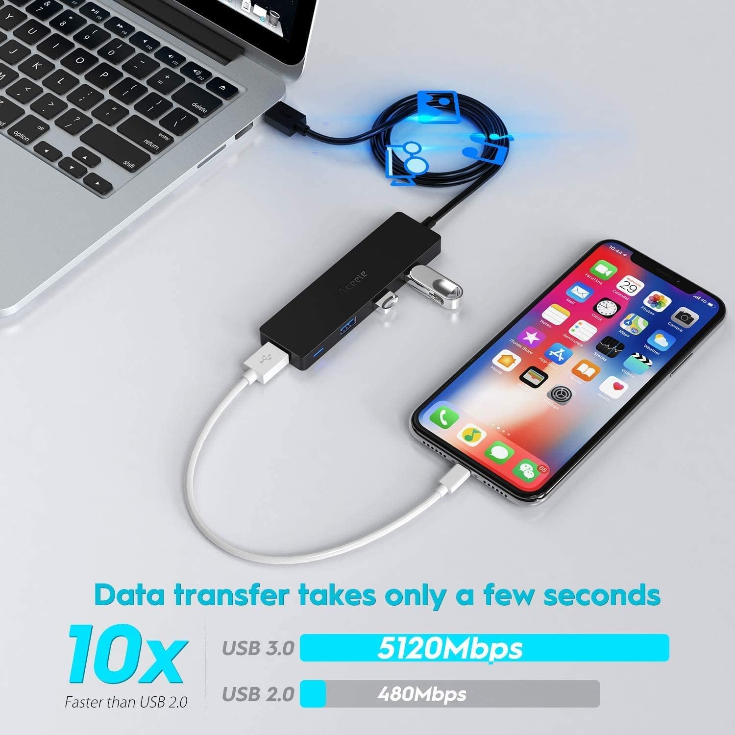Thumbnail 4 de Aceele USB 3.0 4-Port Hub with 1.2m Extension cable – Ultra-Slim Multiport Expander