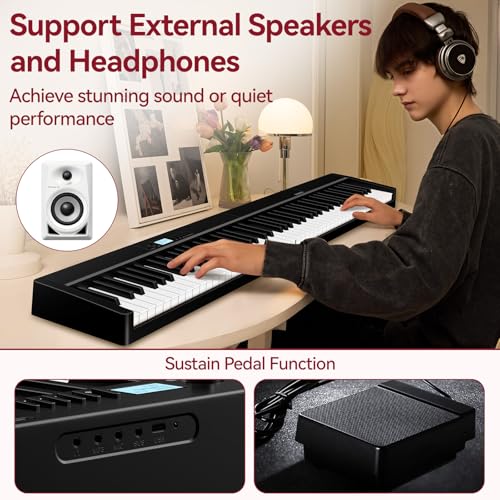 Detalle de TERENCE 88 Tasten-Halbgewichtet Keyboard Piano mit faltbarem Design und 10W Lautsprechern