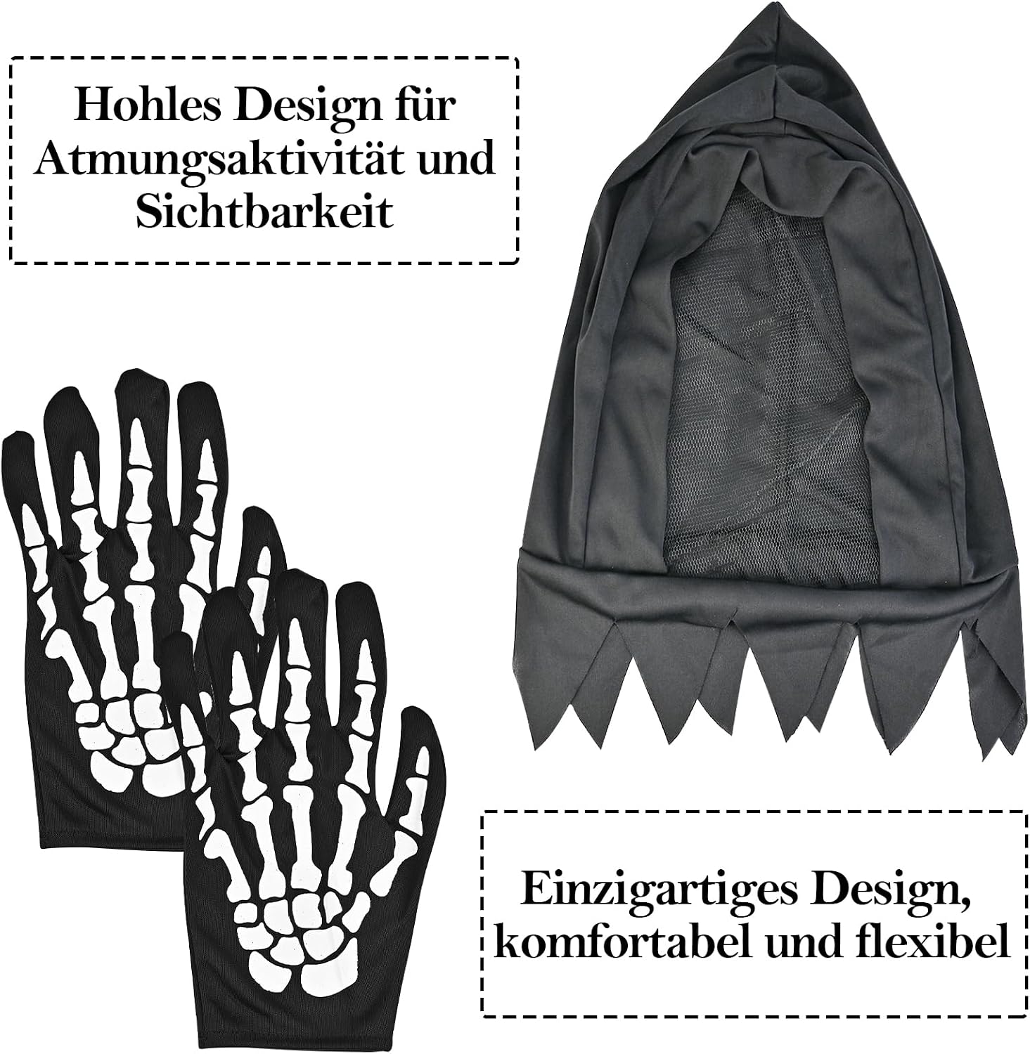 Detalle 2 de Faburo Halloween Kostüm Herren Sensenmann 150 cm