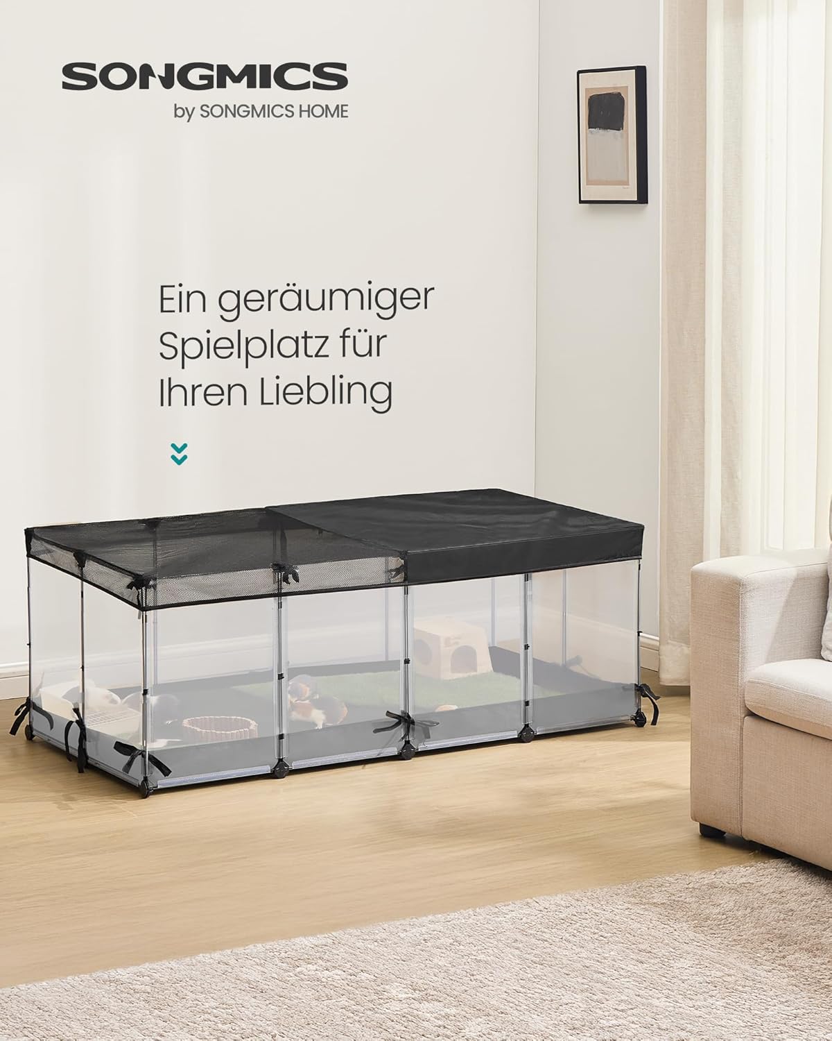 Detalle de SONGMICS Kleintiergehege LPC016W01 – halbtransparente Platten, atmungsaktiv, 144 × 74 × 57 cm