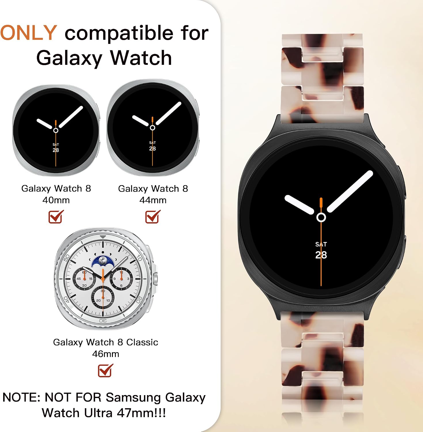 Detalle 2 de G-ficu Resin Band for Samsung Galaxy Watch (8/7/6/5/4) 40mm/44mm and 8 Classic 46mm – lightweight resin strap
