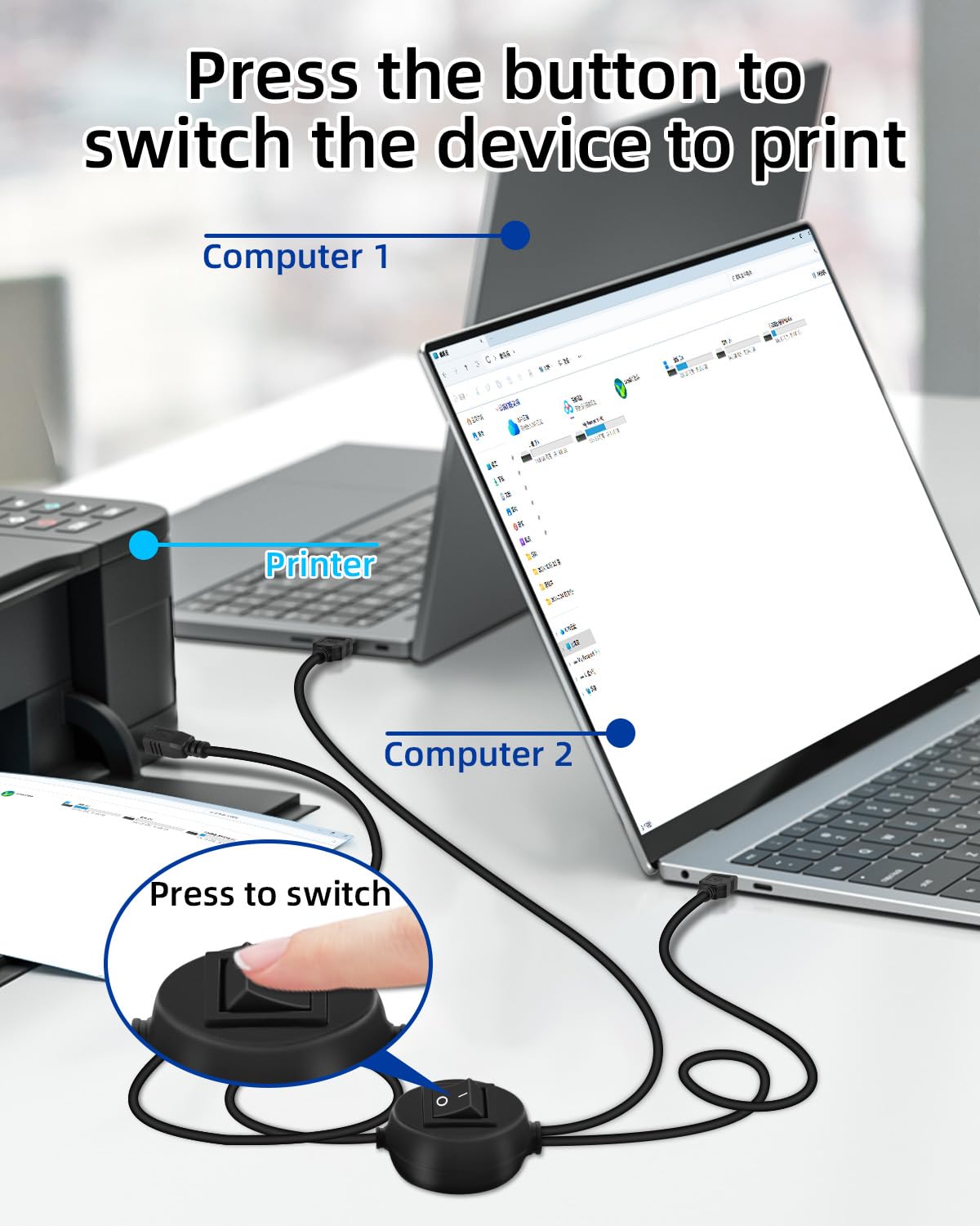 Thumbnail 1 de RIIEYOCA 4.5m Printer USB Cable with Toggle Switch — 2-in-1 USB-A to USB-B Shared Connection (2.5m USB-A + 2m USB-B)