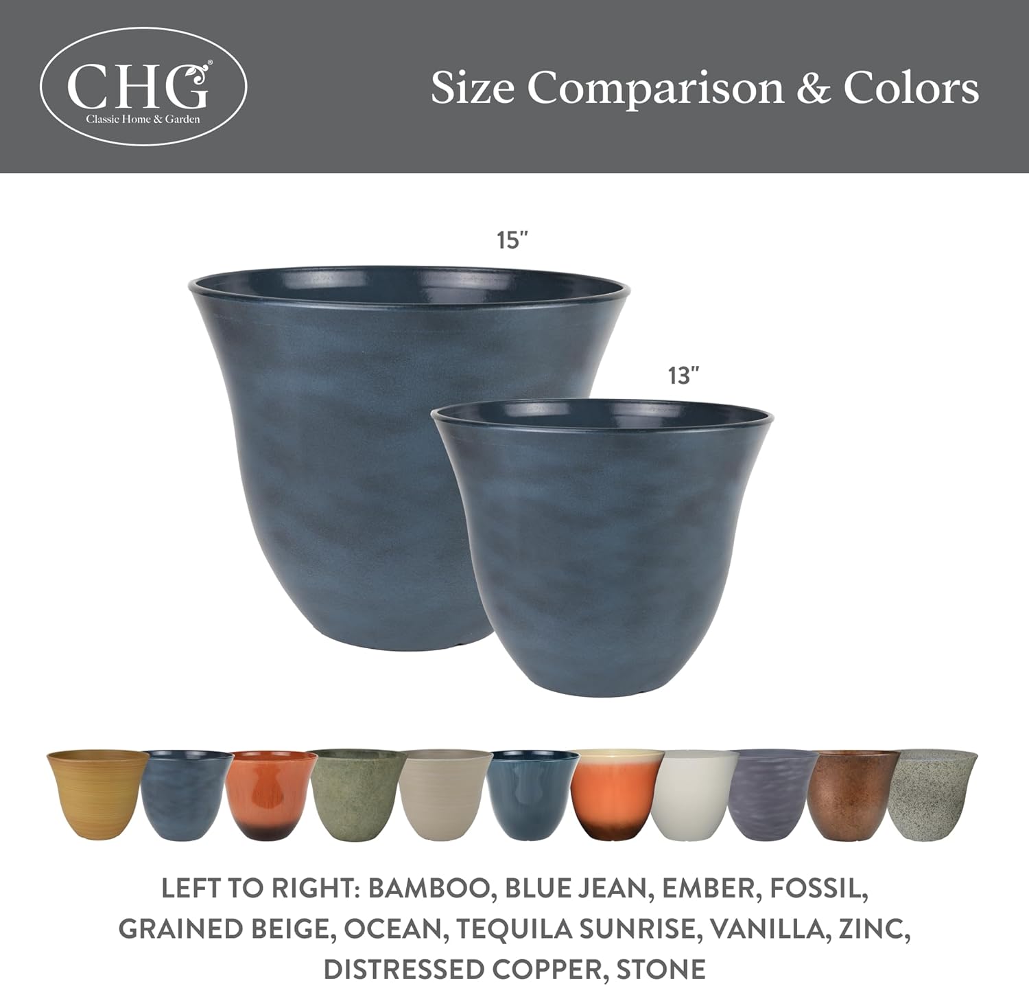 Detalle de Classic Honeysuckle Resin Planter: 15-Inch Lightweight UV-Resistant Flower Pot (Tequila Sunrise)