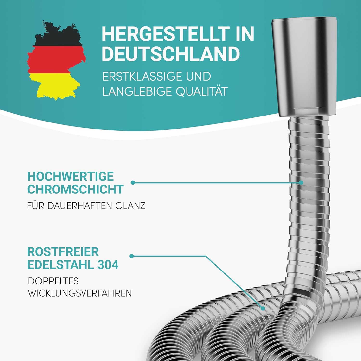 Thumbnail 1 de Engelbach Duschschlauch 1,5 m aus Edelstahl – robust, knickgeschützt und Made in Germany