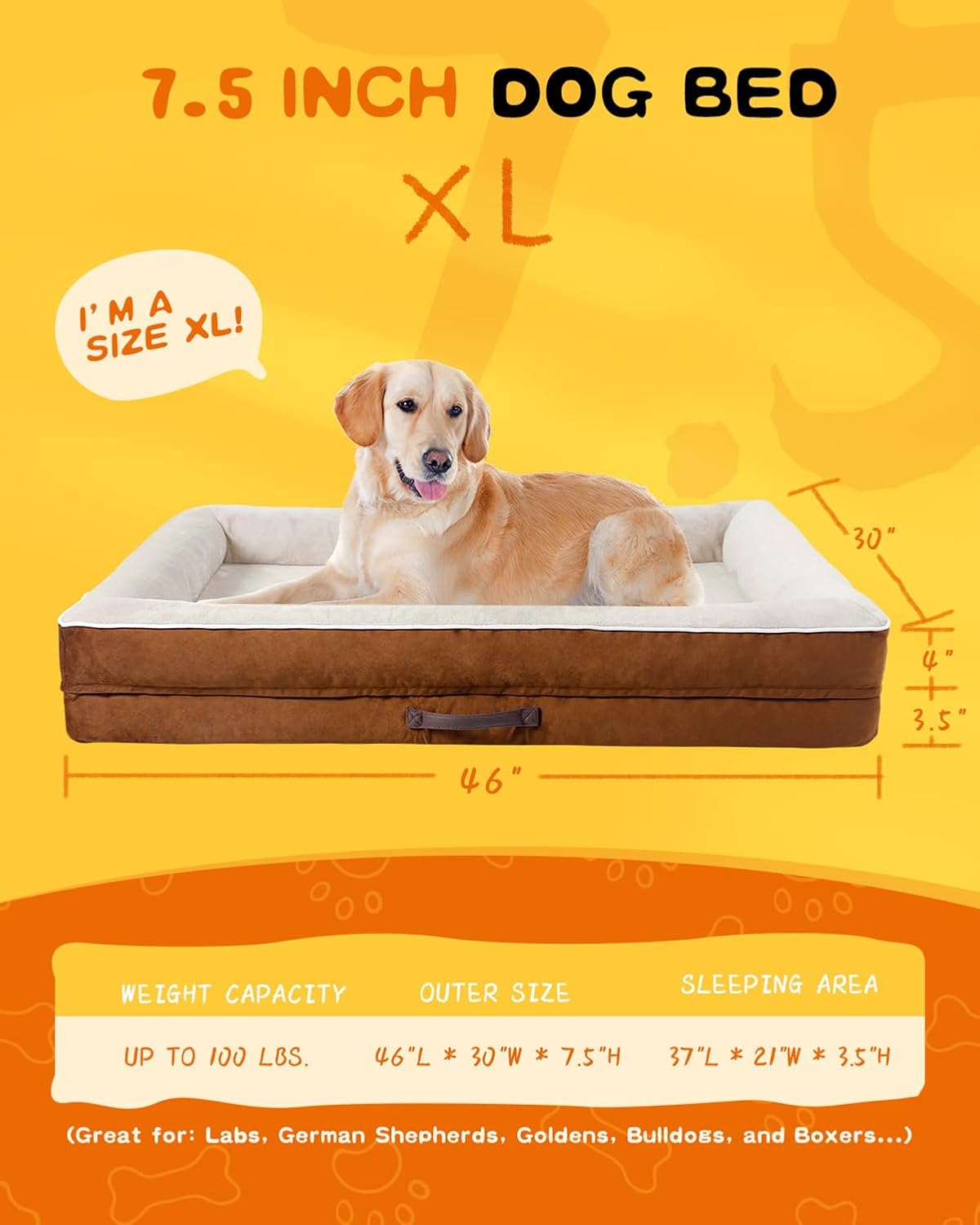 Detalle de Renvix XL Orthopedic Dog Bed: Waterproof, Removable Cover, 117x76x19cm