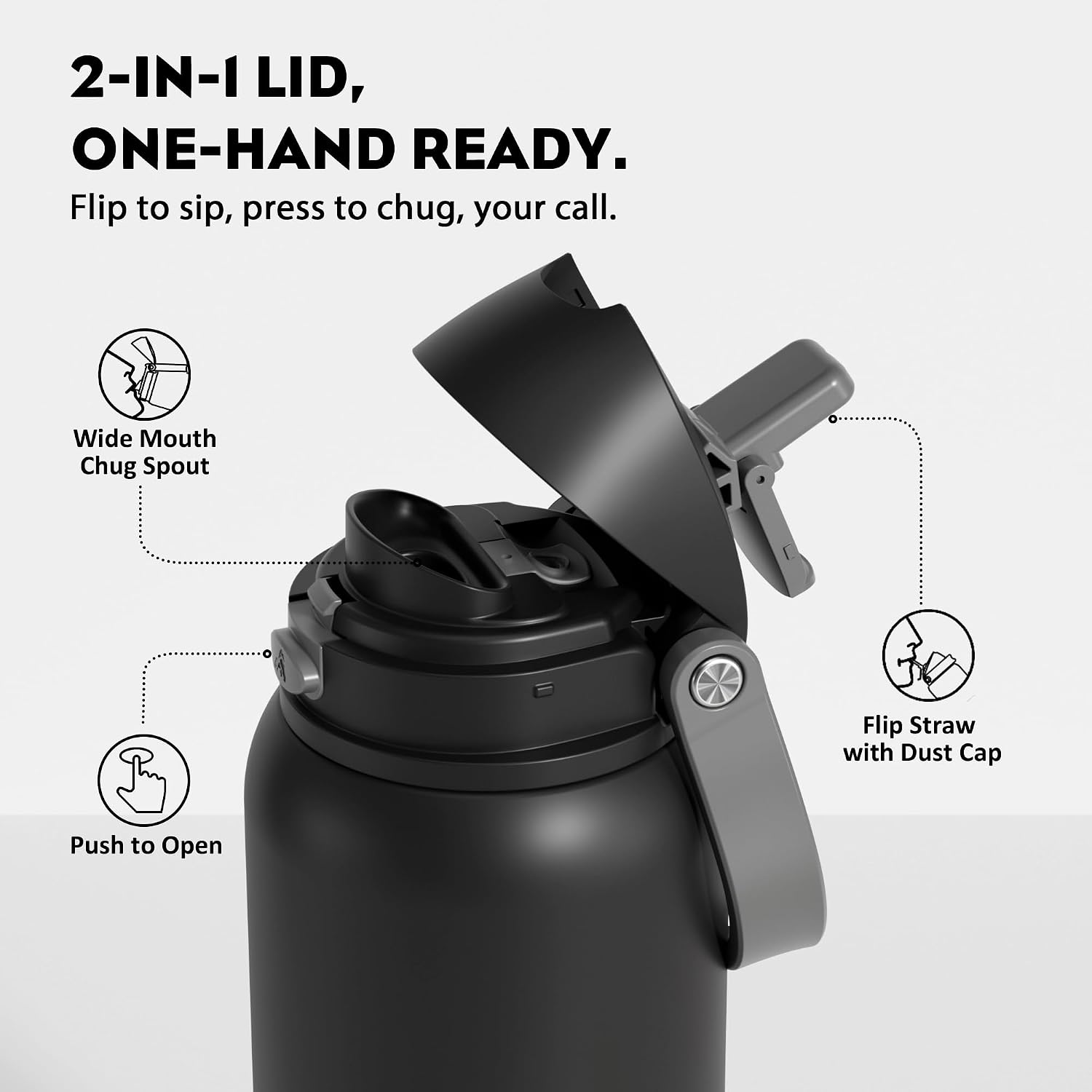 Thumbnail 1 de POWCAN 40 oz Insulated Water Bottle for Men with Push-Button Spout & Quick-Flip Straw