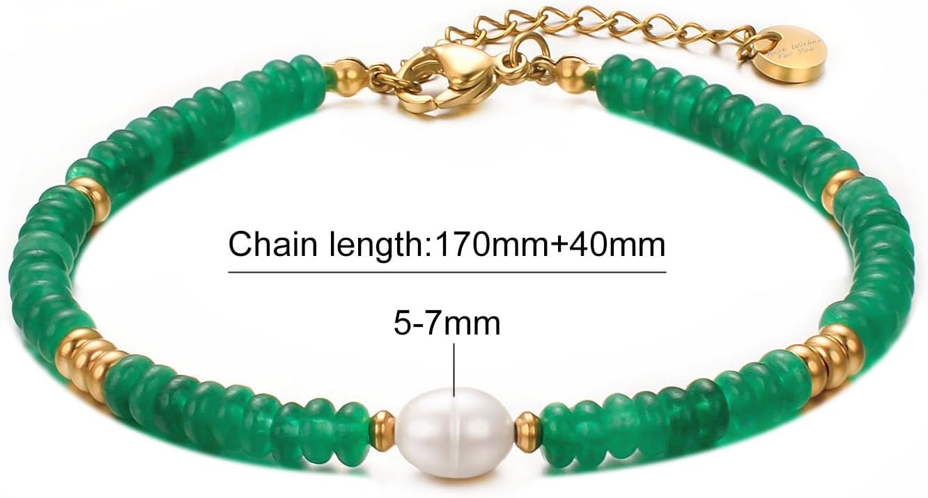 Thumbnail 1 de Vissen Naturstein Armband Damen – Perlen, verstellbar, vergoldet