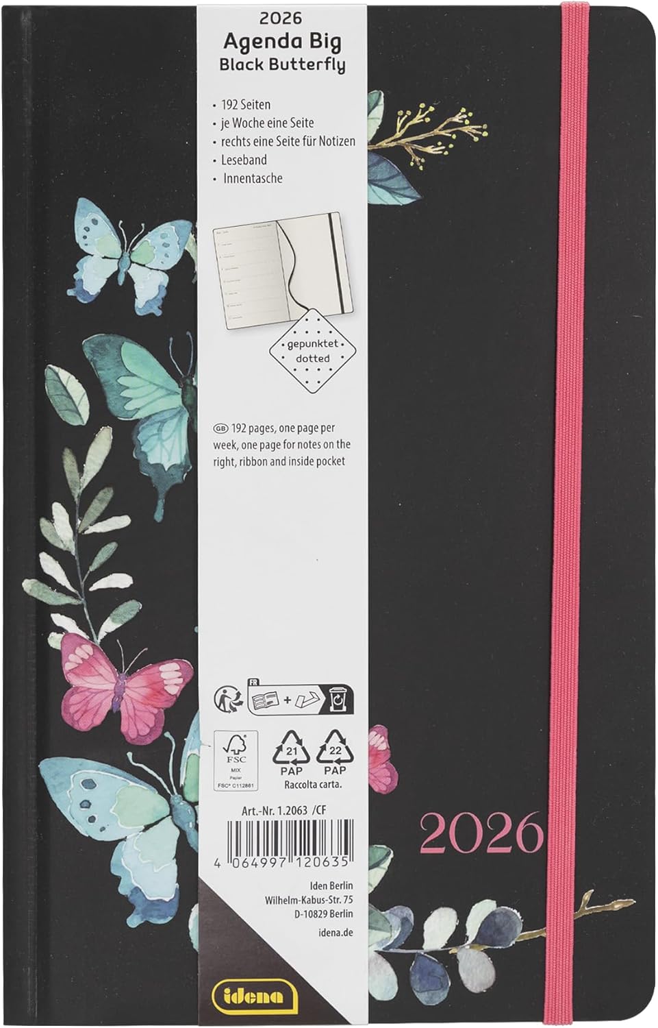 Thumbnail 3 de Idena 12063 Taschenkalender 2026 – 13 x 21 cm, 1 Woche auf 1 Seite, Schmetterlingsmotiv