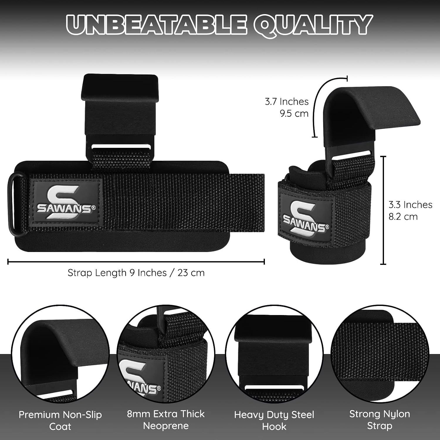 Thumbnail 3 de Lifting Hooks Non-Slip Coated Heavy Duty Neoprene Wrist Support