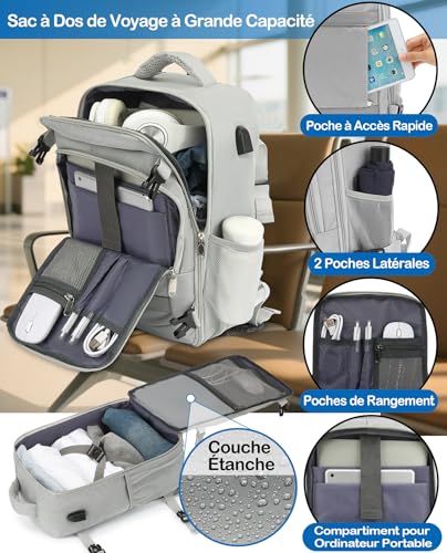 Detalle de KLOSTAIN Sac à dos Voyage Cabine 40x30x20 cm – 24 L, Anti-vol, Gris Clair