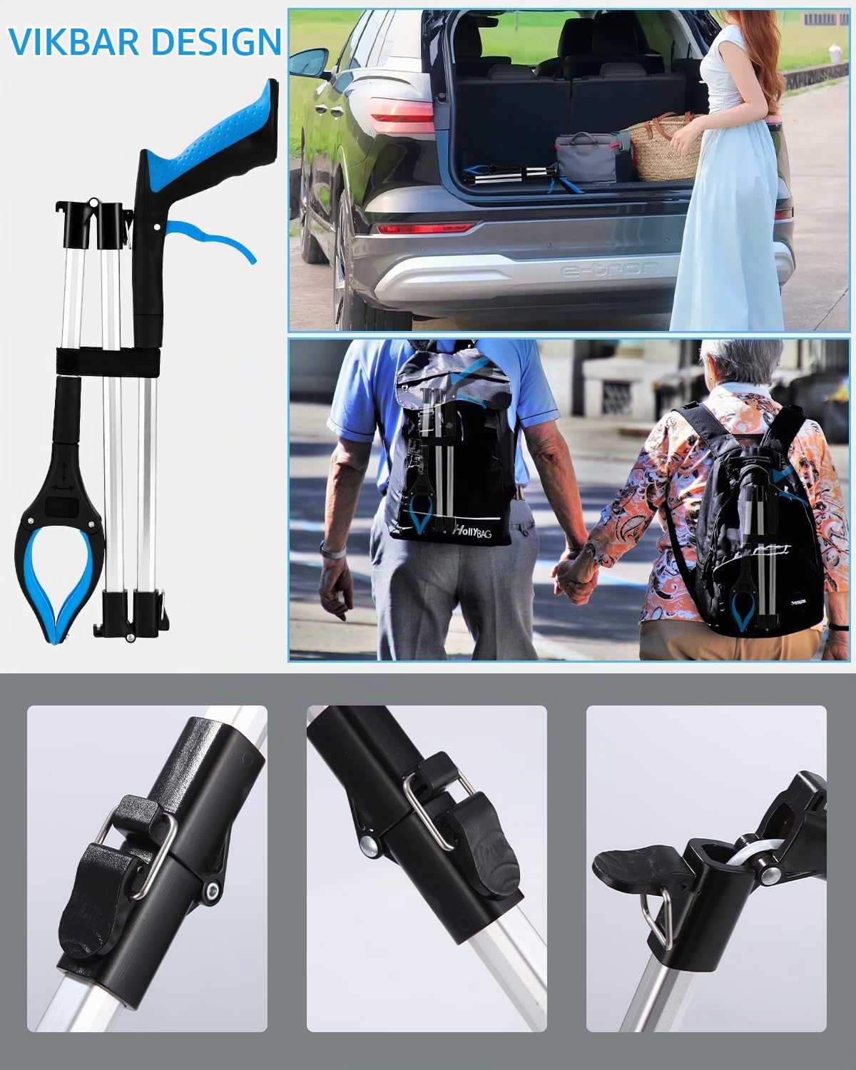 Detalle 1 de FAOKZE hopfällbar griptång 110 cm i aluminium med magnetspets