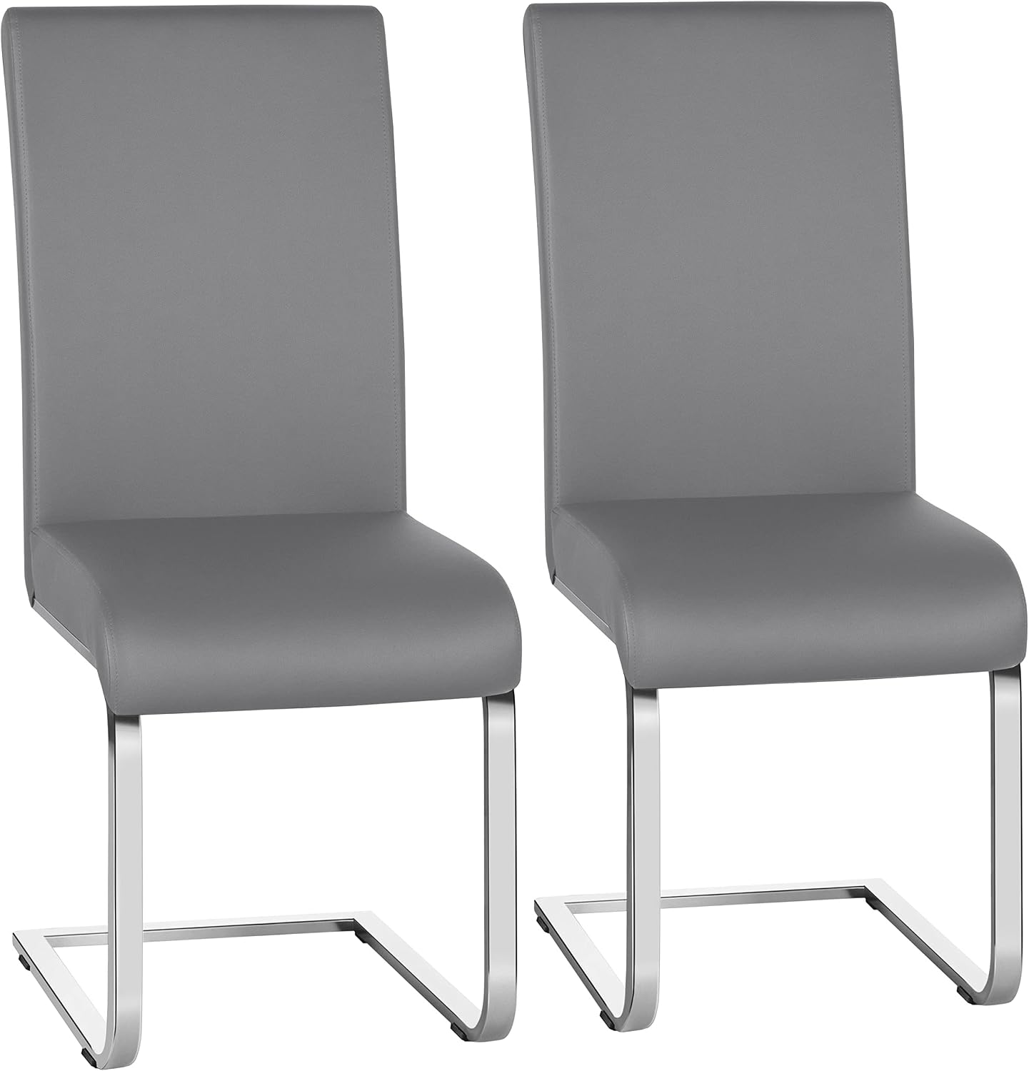 Yaheetech Set 2 Sedie da Sala da Pranzo Imbottite con Seduta 10 cm, Schienale Alto, Gambe in Metallo a Forma di U, Grigio Chiaro
