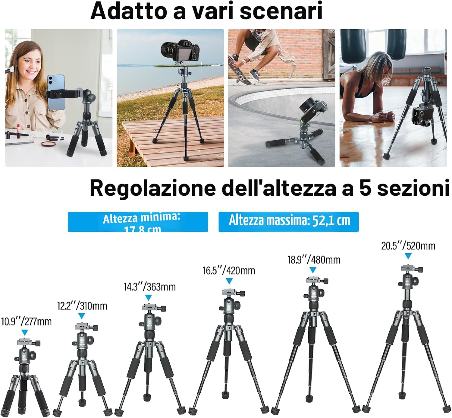 Detalle de SIRUI AM-TT50: Treppiede da Tavolo Compatto con Testa Sfera 360° e Supporto per Smartphone