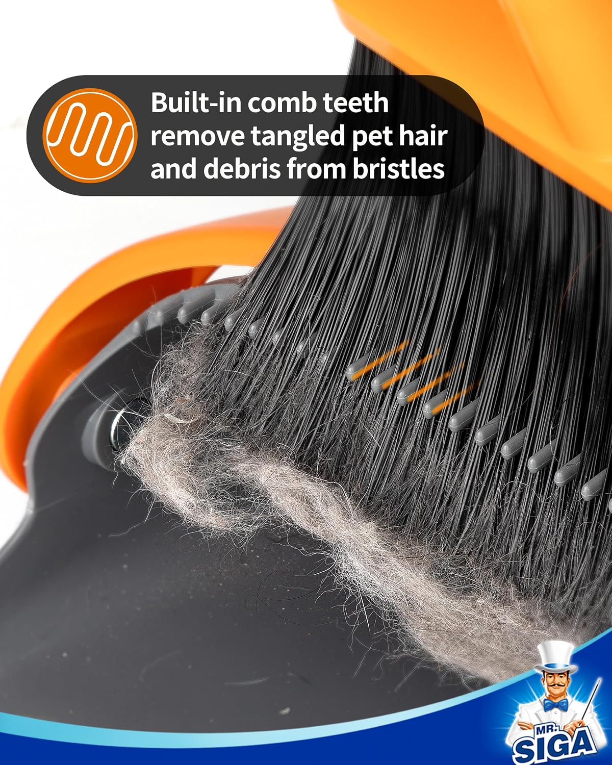Detalle de MR.SIGA Broom and Dustpan Set with 51.7-Inch Handle, Flare-Tip Bristles