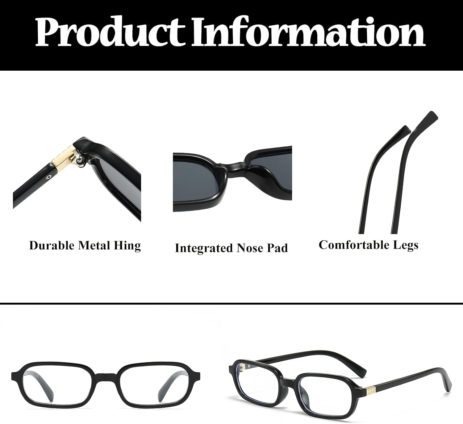 Detalle de LJCZKA Rectangle Blue Light Blocking Glasses – Small Narrow Square Frame