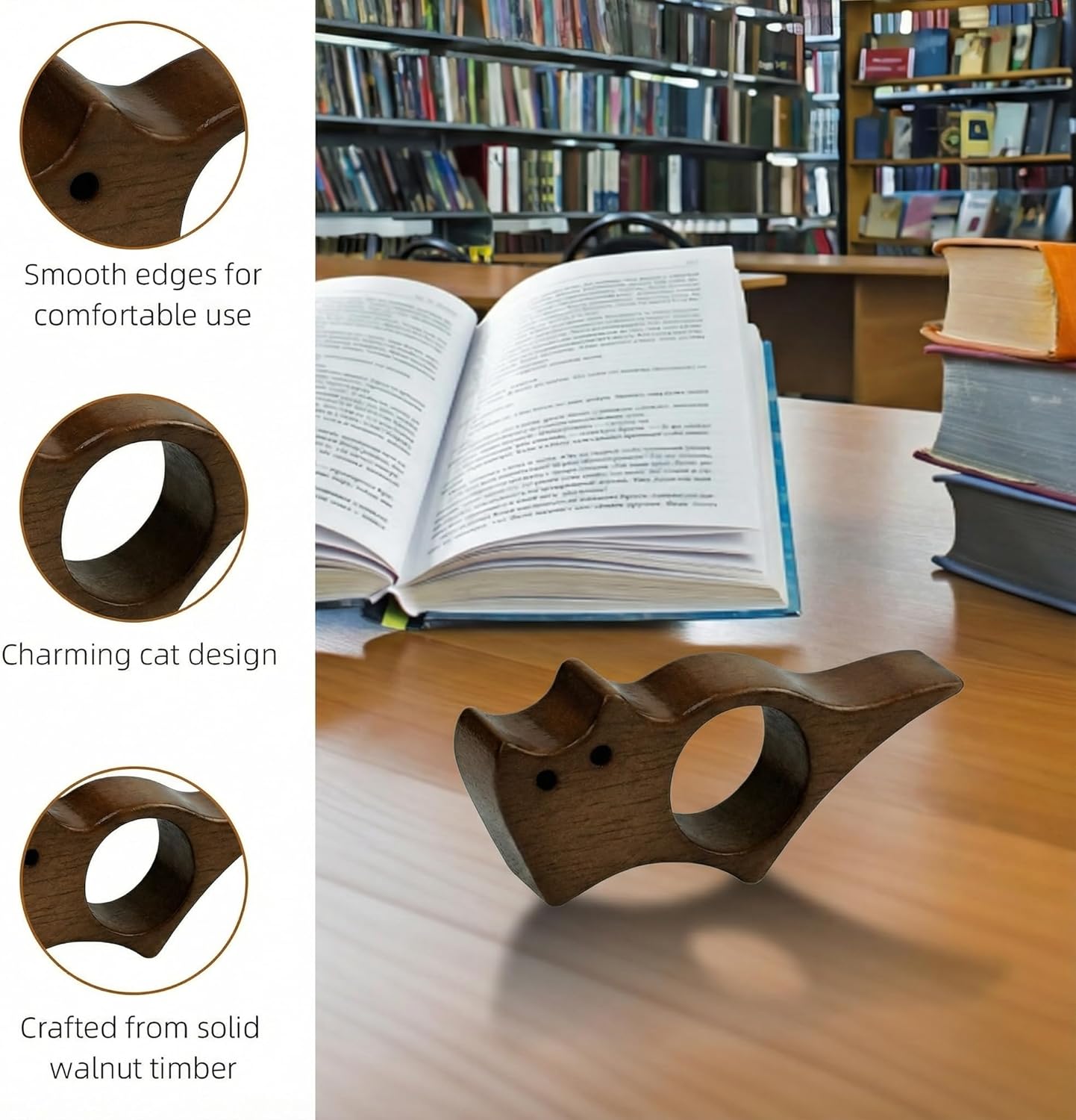 Detalle de Book Page Holder, Wood Thumb Page Holder for Reading
