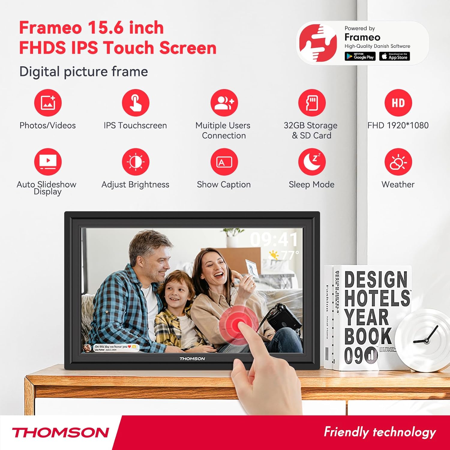 Detalle de Frameo 15.6 Inch WiFi Digital Picture Frame with 32GB Storage and IPS Display