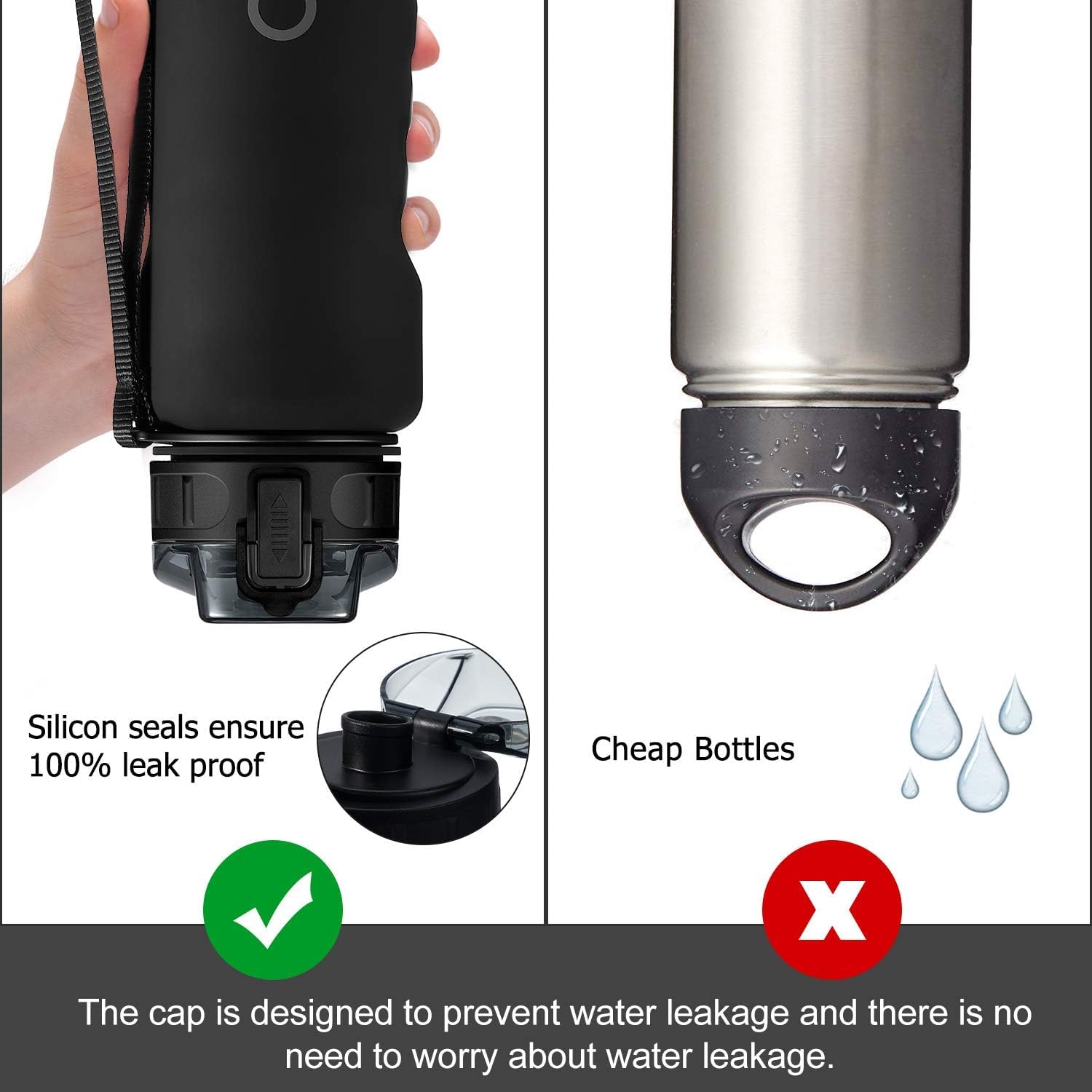 Thumbnail 2 de ADORIC Sports Water Bottle 1L (Black) – BPA-free Tritan, leak-proof flip top with filter