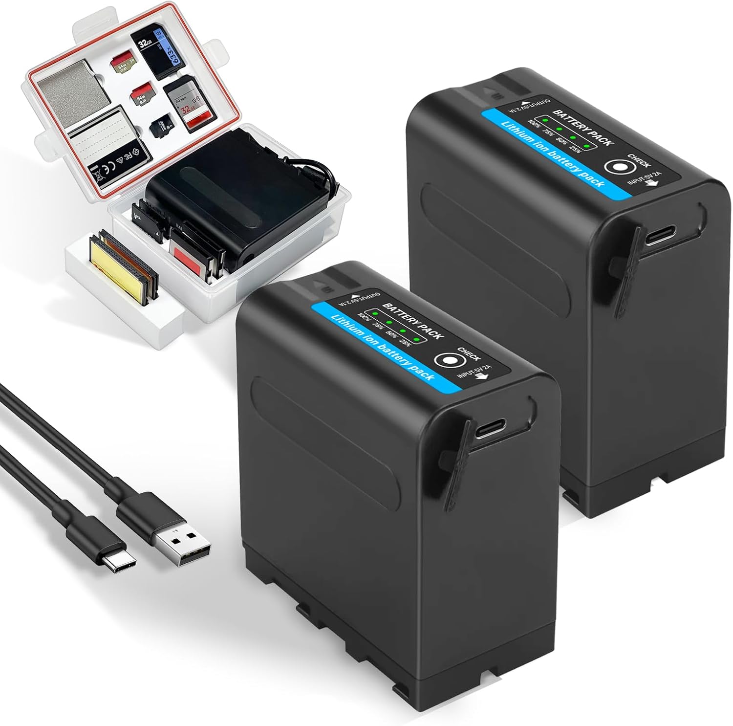 2er-Set 10800mAh NP-F970/NP-F980 Ersatzakku für Sony-Handycams, Field Monitor und Videoleuchte