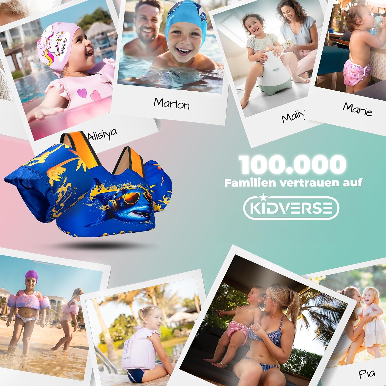 Detalle 2 de KIDVERSE Schwimmweste Kinder 3-6 Jahre – Geprüfte Sicherheit mit integrierten Schwimmflügeln