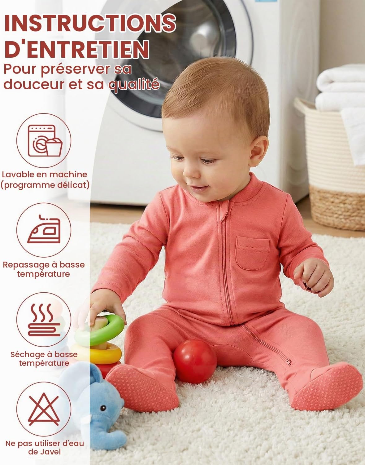 Thumbnail 3 de JiAmy babypyjama, 2 stuks in 100% katoen met lange mouwen en voetjes