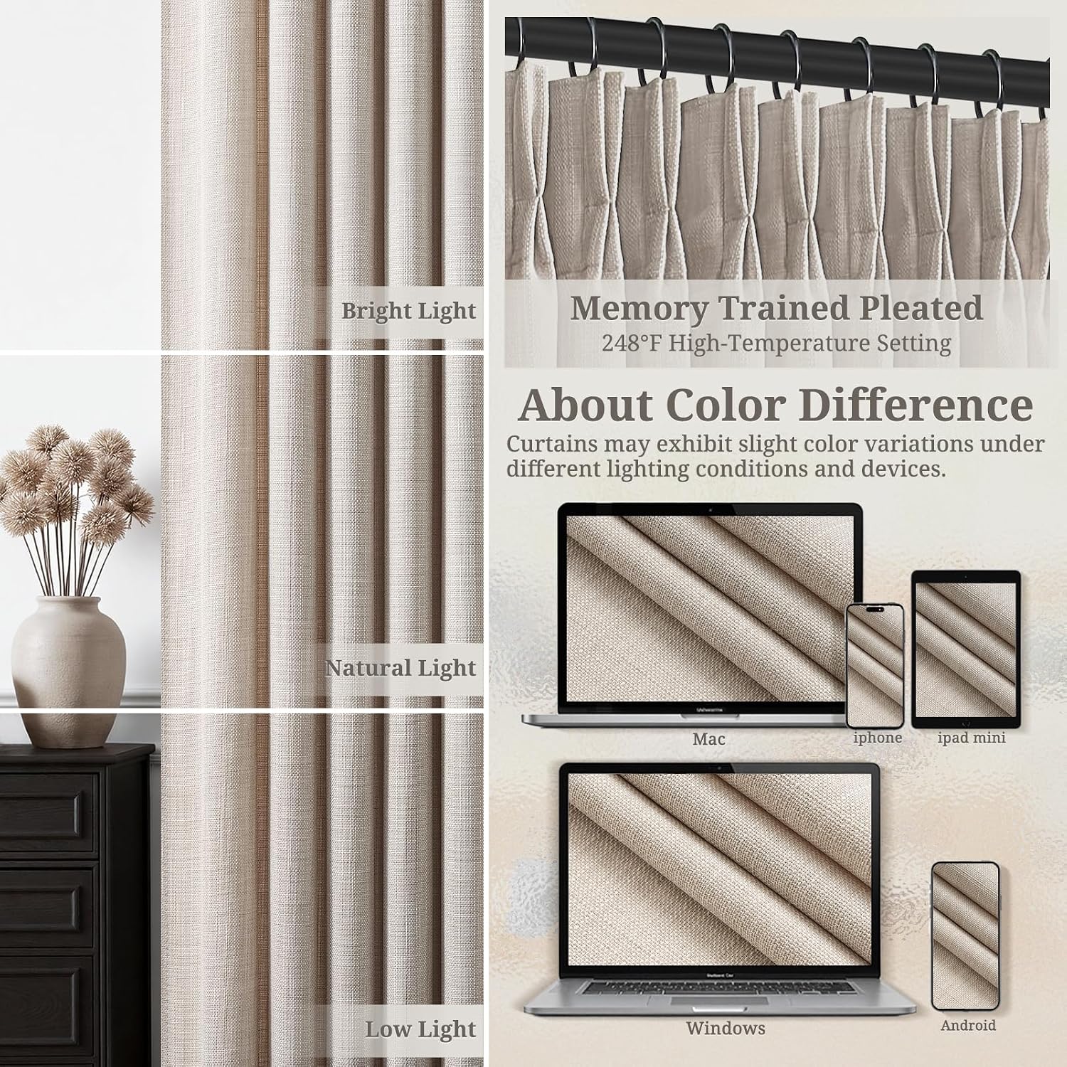 Thumbnail 5 de QJmydeco Semi Sheer Curtains, 108-Inch Pinch-Pleated Linen Blend Panels